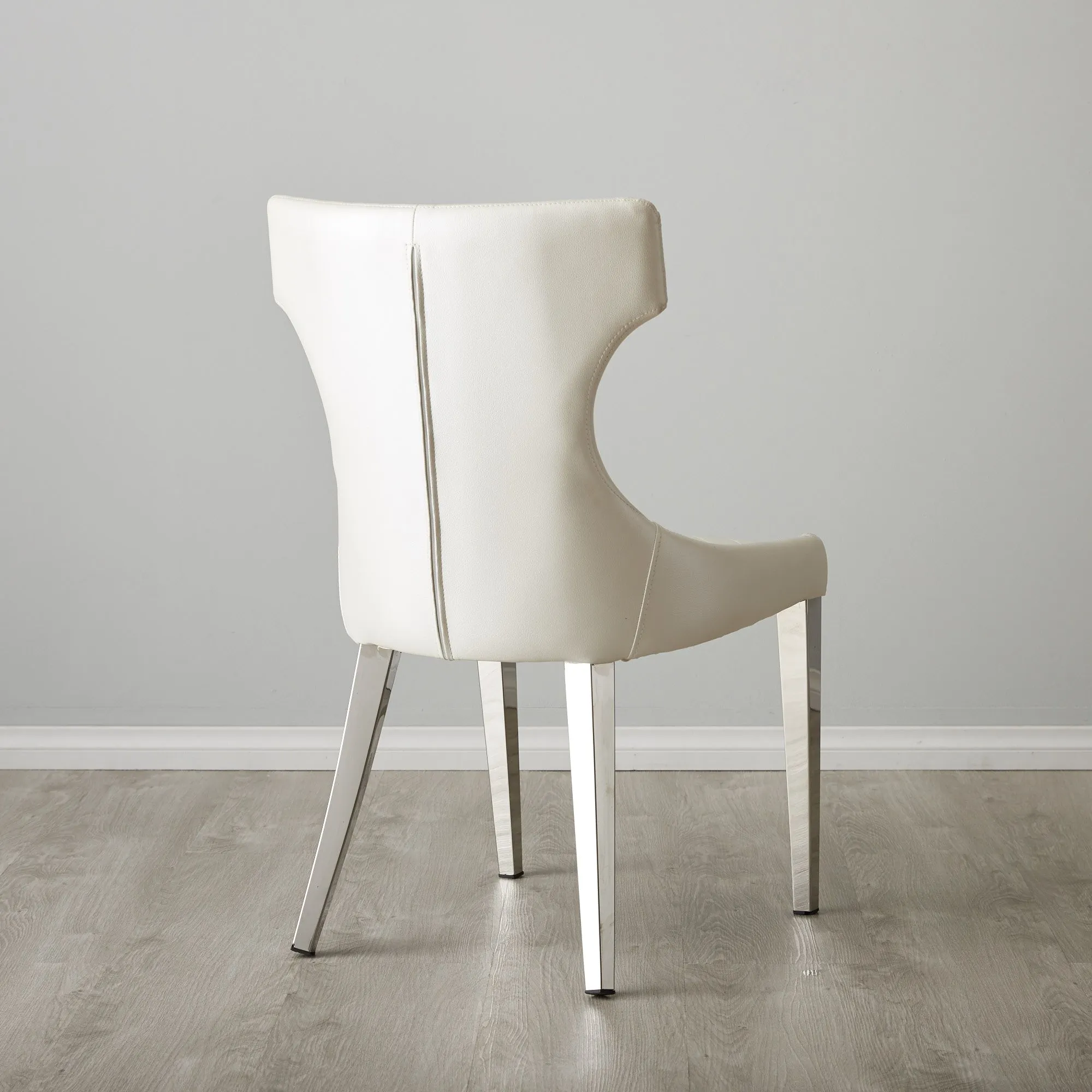 Louise Pearl White Vegan Leather Dining Chair Stainless Steel Legs