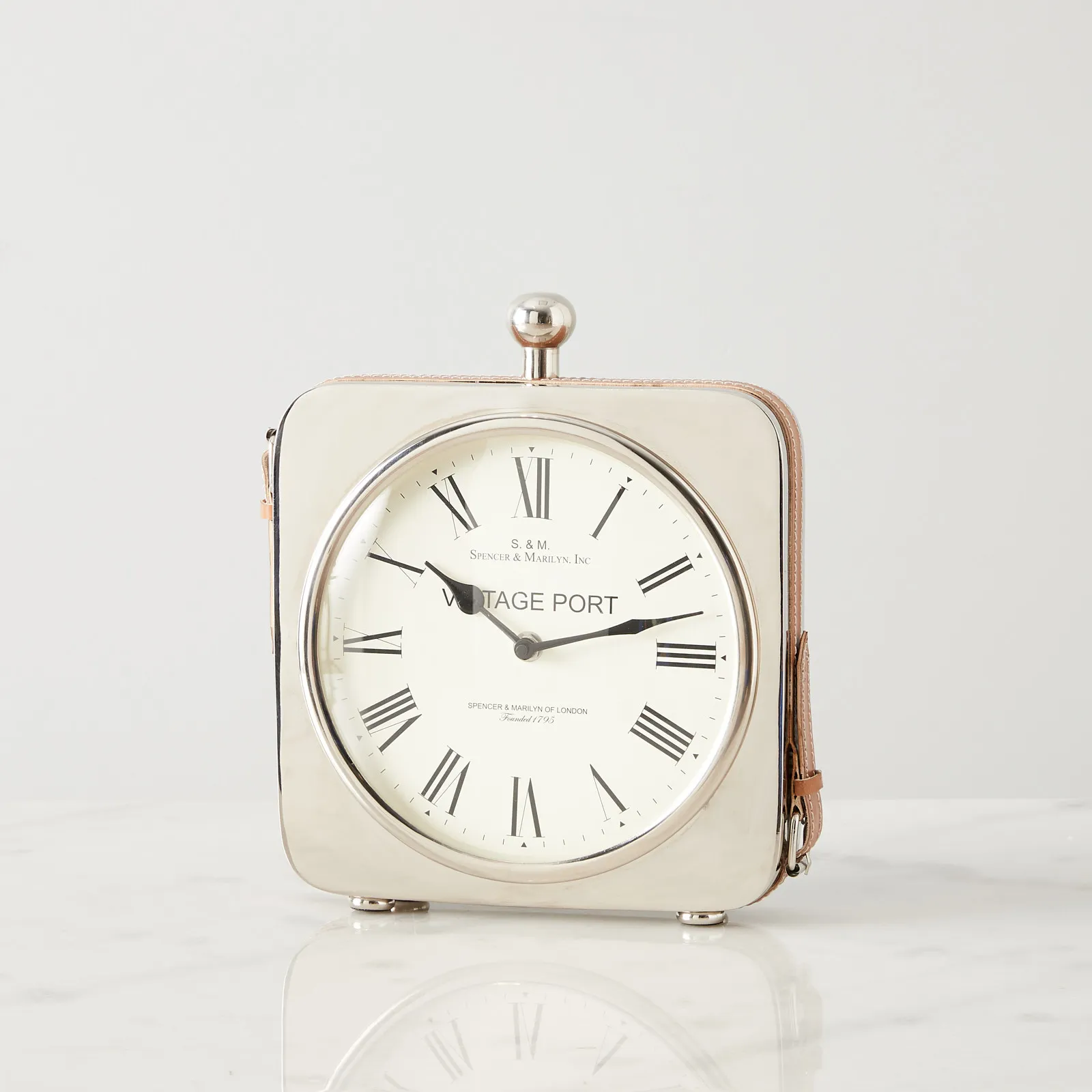Tik Tok Silver Table Clock -Tan Leather Strap | Koala Living