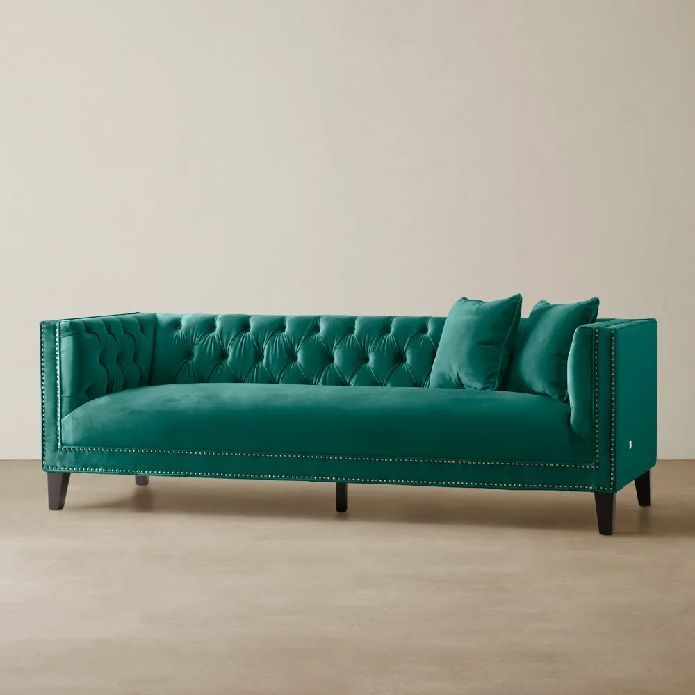 Vogue Peacock Blue Velvet 3-Seater Sofa 