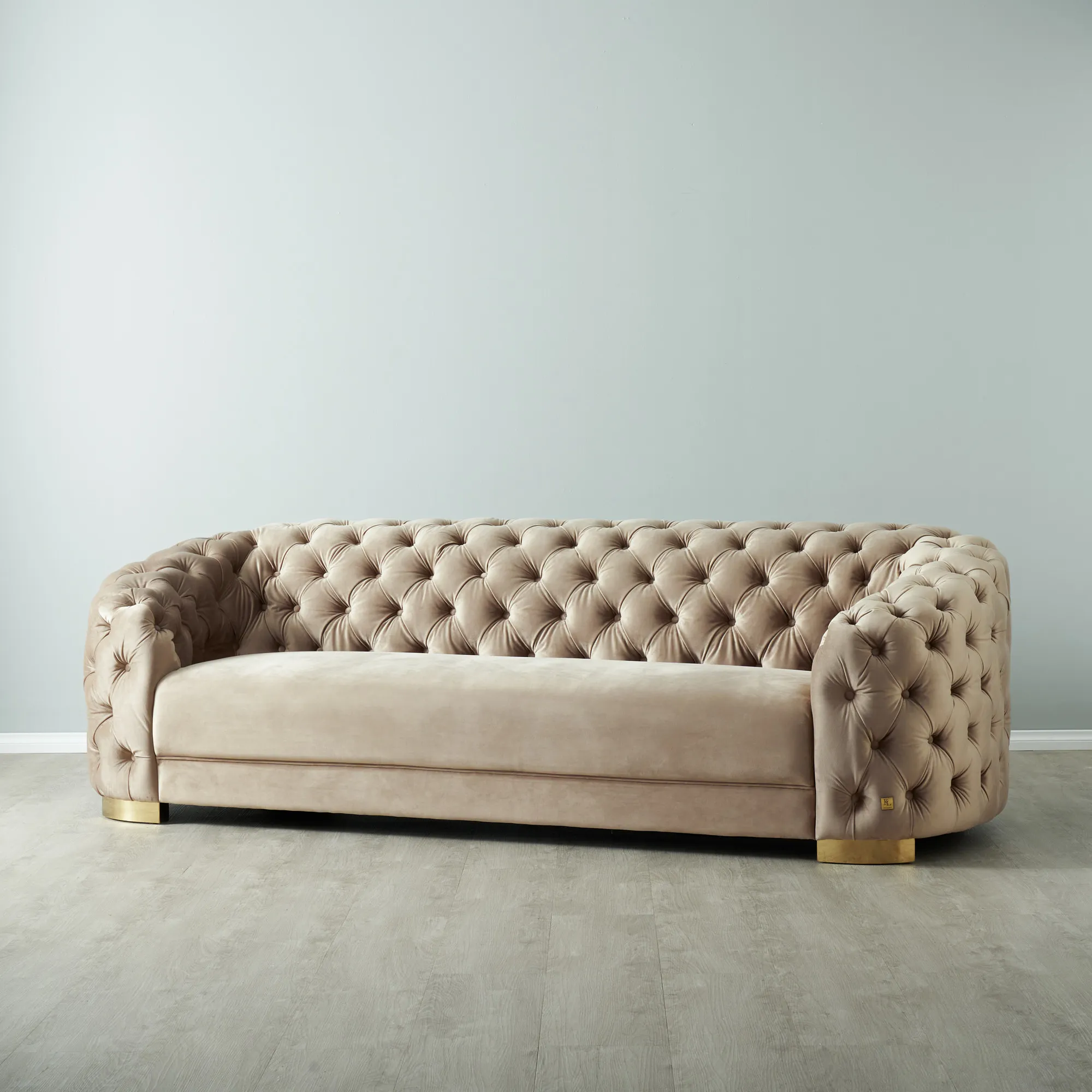 3-1-1 Seater Sofa Set Beige Velvet Fabric Solid Wood construction Gold Stainless Steel Trim main image 1