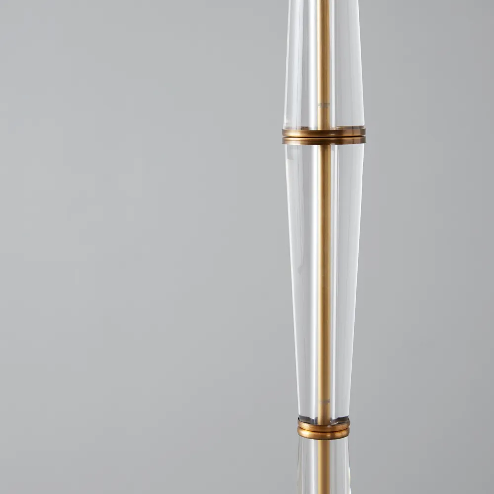 Nela Crystal and Brushed Bronze Metal Floor Lamp White Linen Lamp Shade