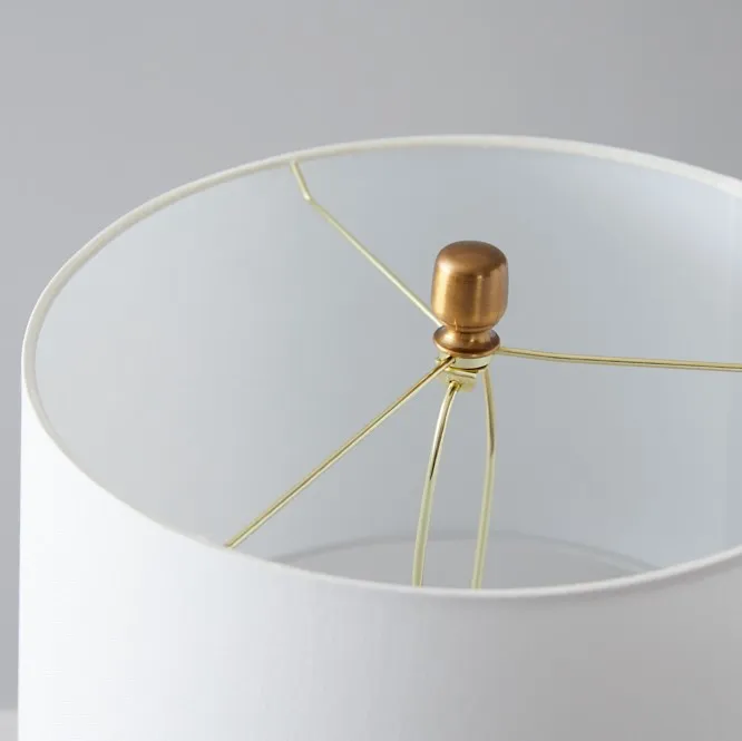 Nela Crystal and Brushed Bronze Metal Floor Lamp White Linen Lamp Shade