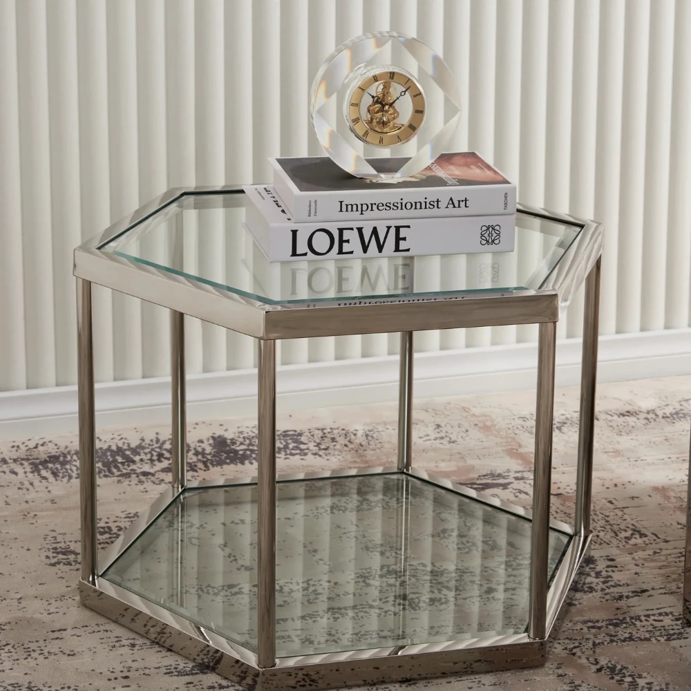 Hexagonal Side Table 40cm - Silver