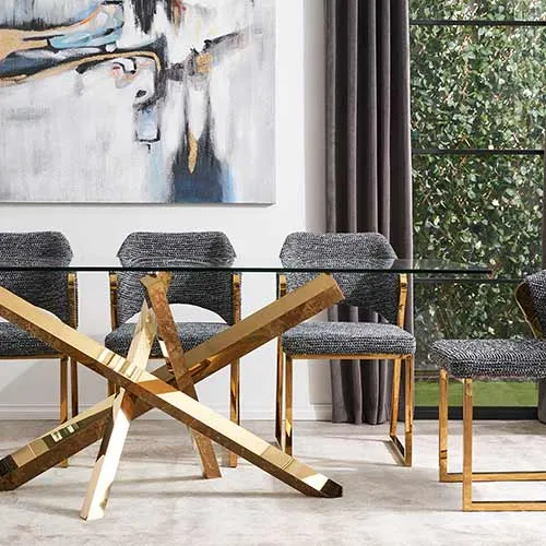 Lola Gold Dining Table - Glass Top