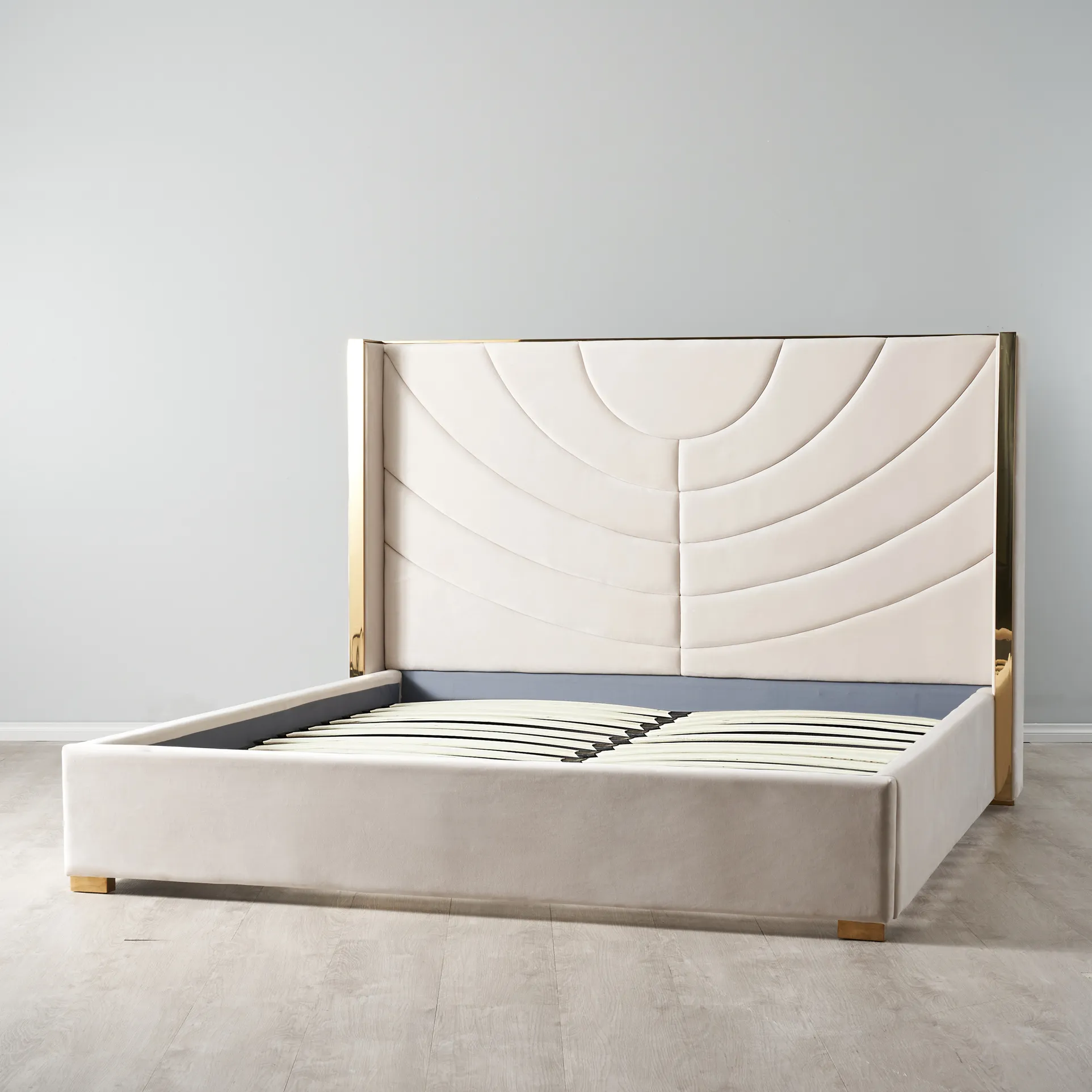 Gertrude Cream Velvet Queen Bed | Koala Living