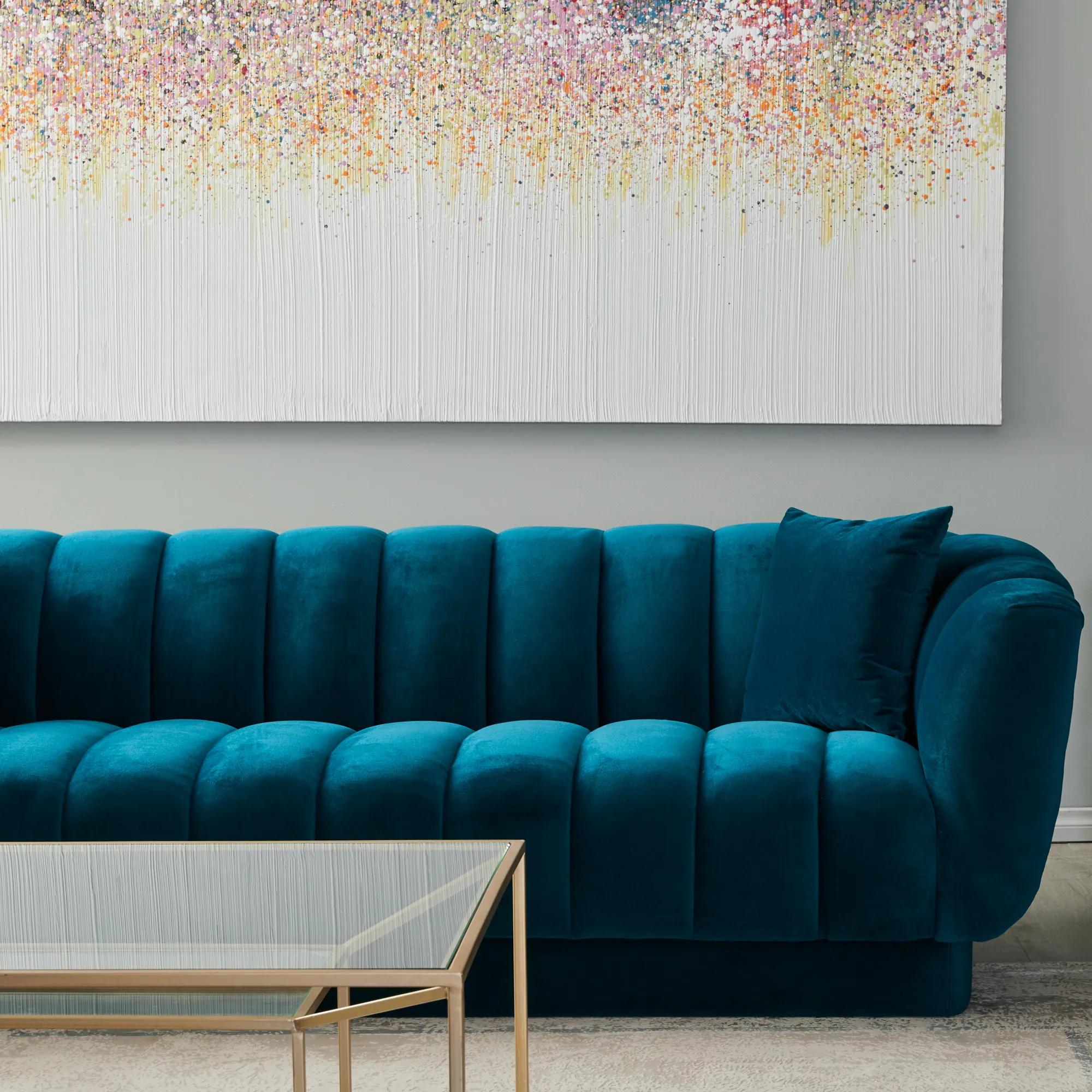 Fransesca Peacock Blue Velvet 3-Seater Sofa