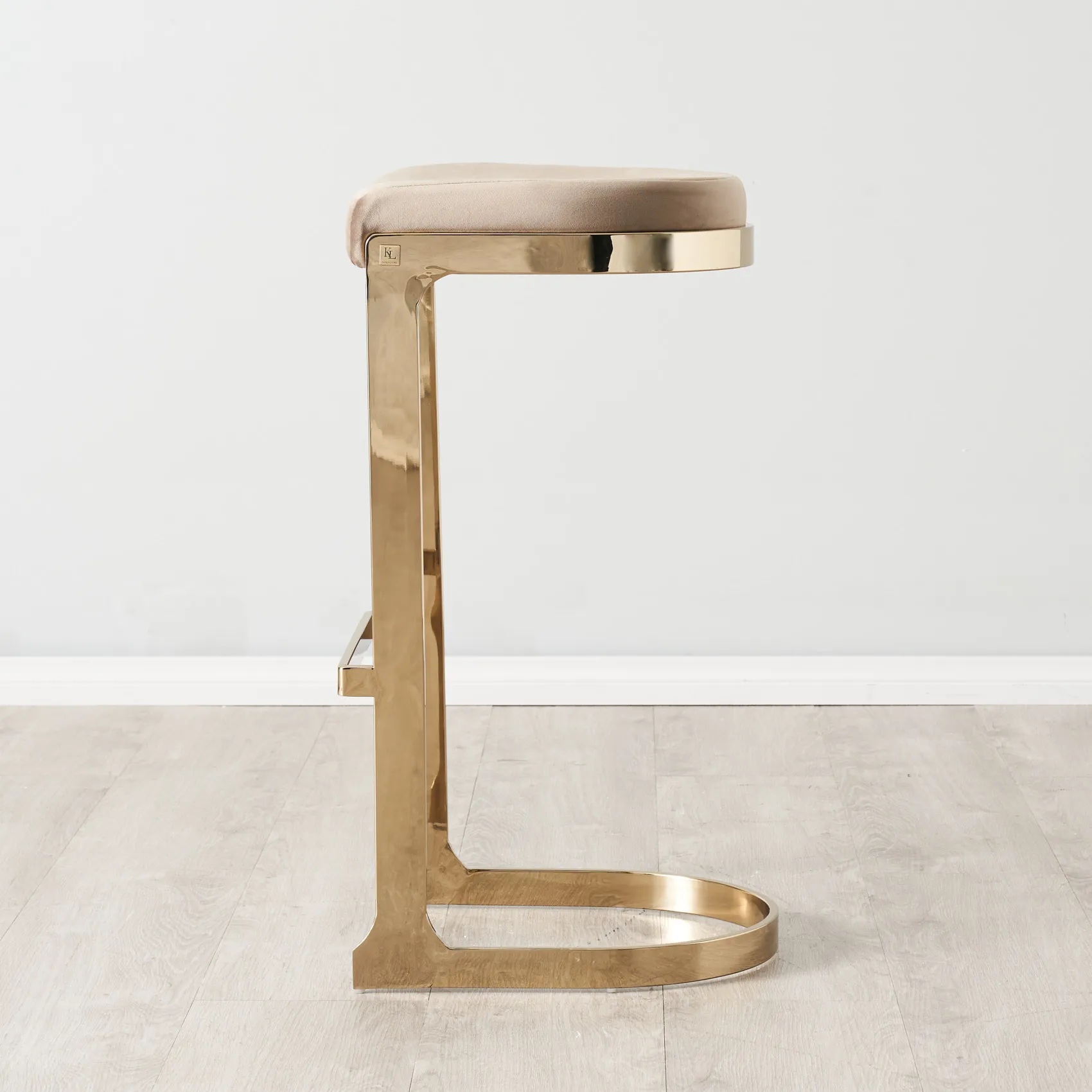 Rouven Beige Velvet 79cm Bar Stool Champagne Gold Legs