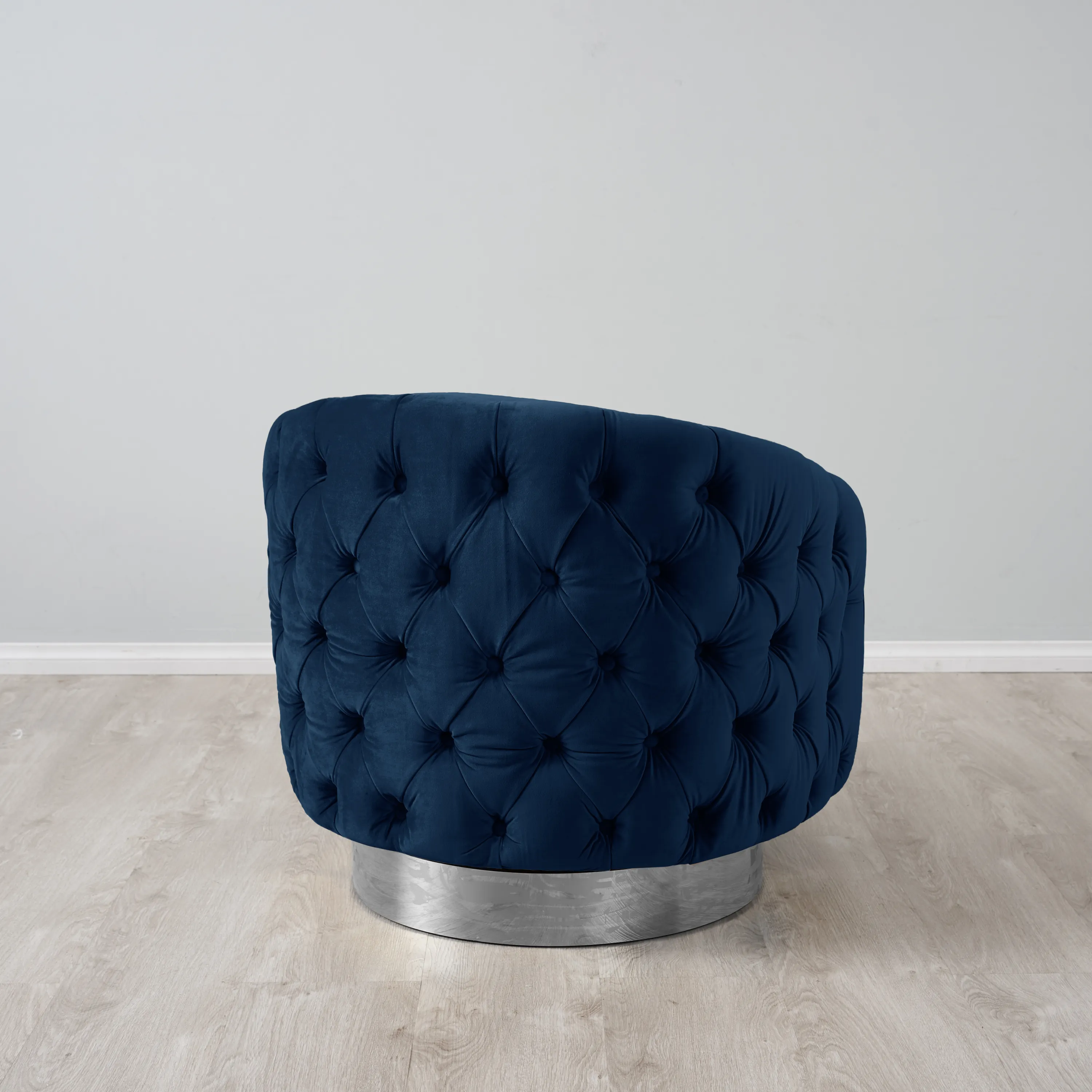 Kelly Navy Blue Velvet Swivel Chair Silver Leg