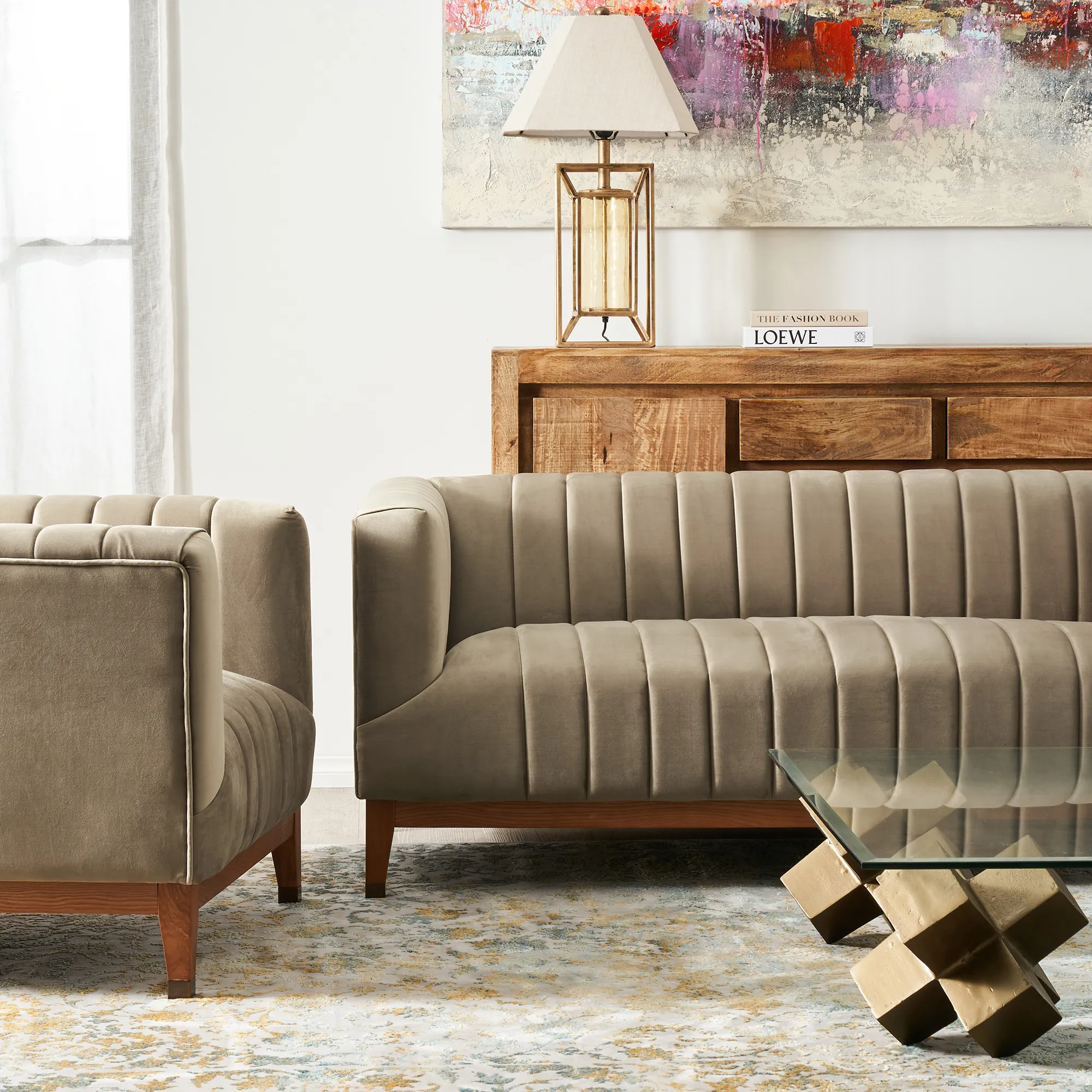 Astoria III Beige Velvet 3-Seater Sofa