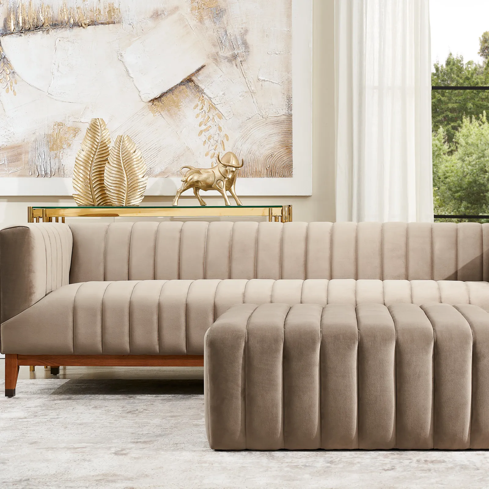 Astoria III Beige Velvet 3-Seater Sofa