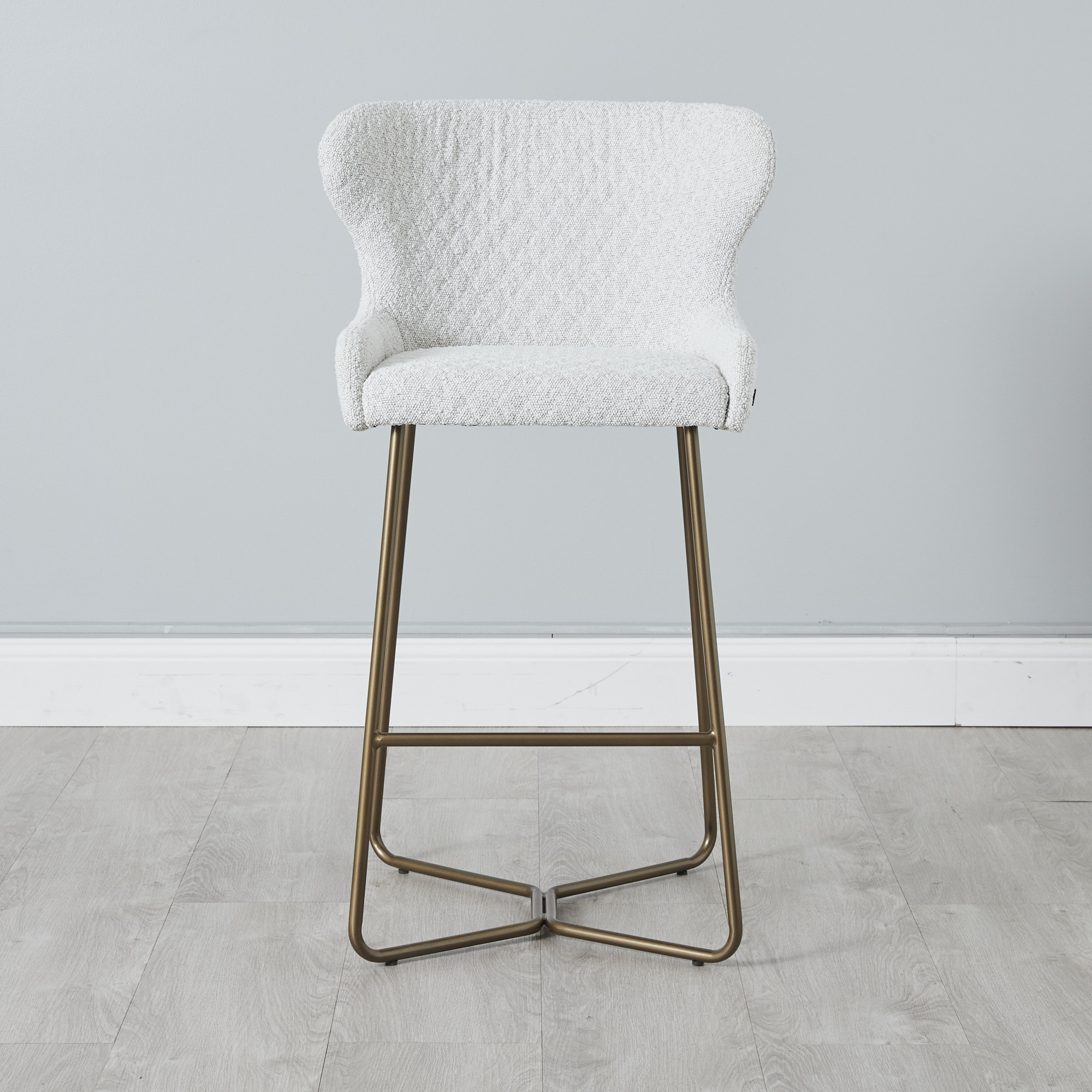 Quinn Cream Boucle Bar Stool - Brass Colour Legs | Koala Living