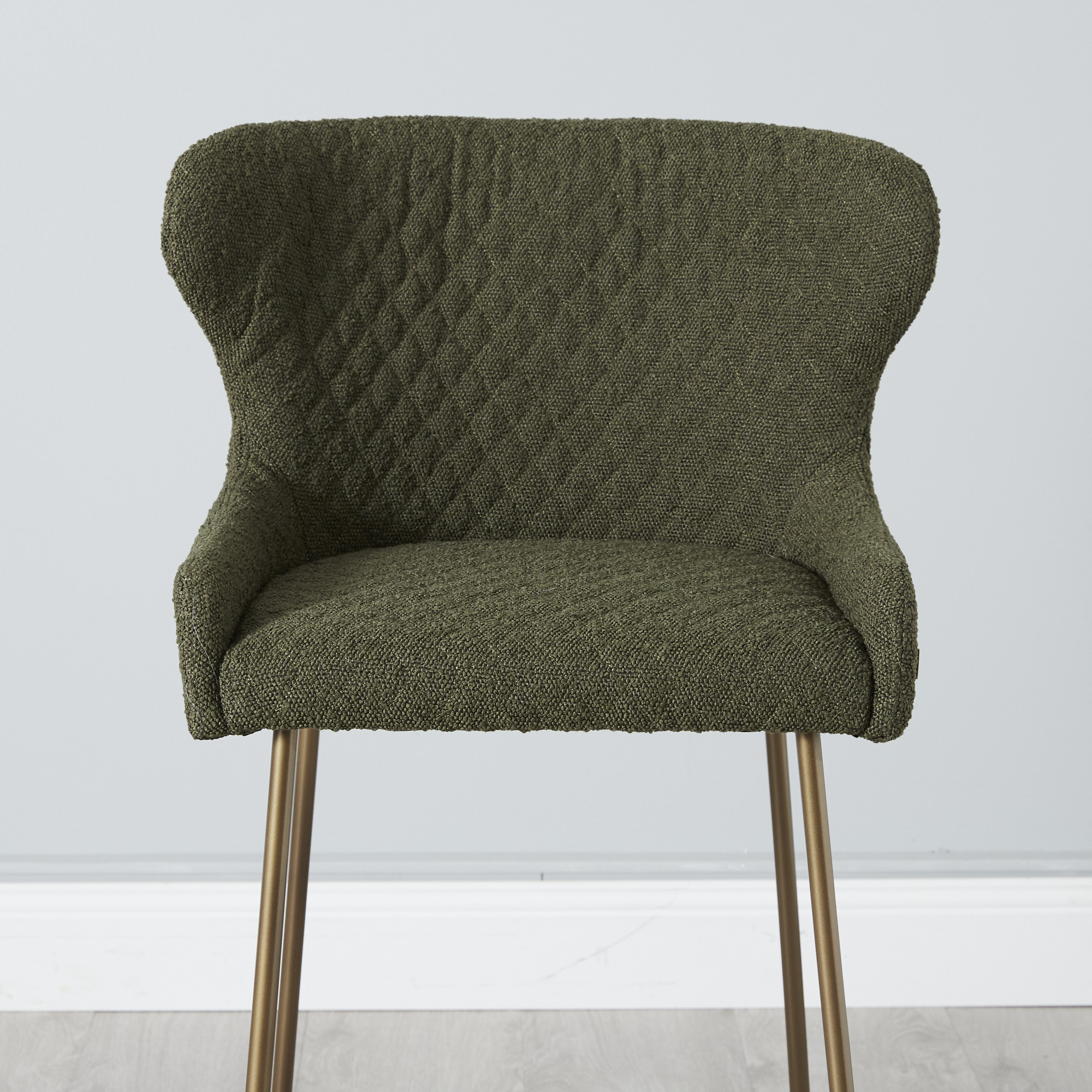 Quinn Olive Green Boucle Bar Stool Brass Colour Legs