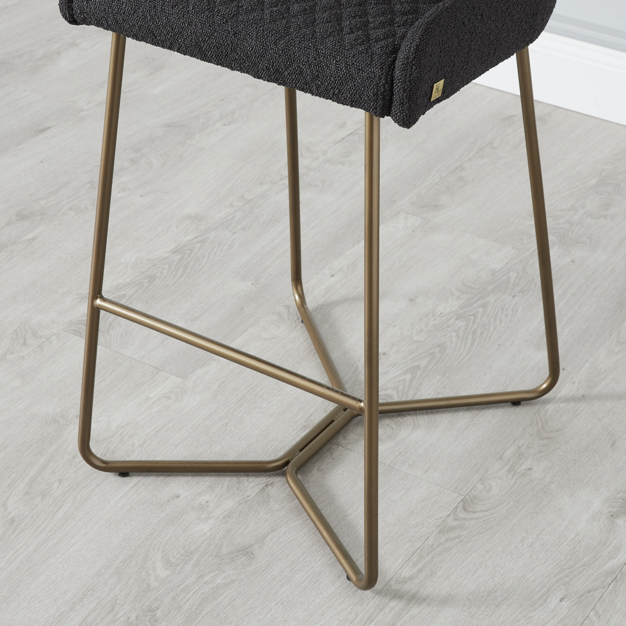 Quinn Charcoal Boucle Bar Stool - Brass Colour Legs | Koala Living