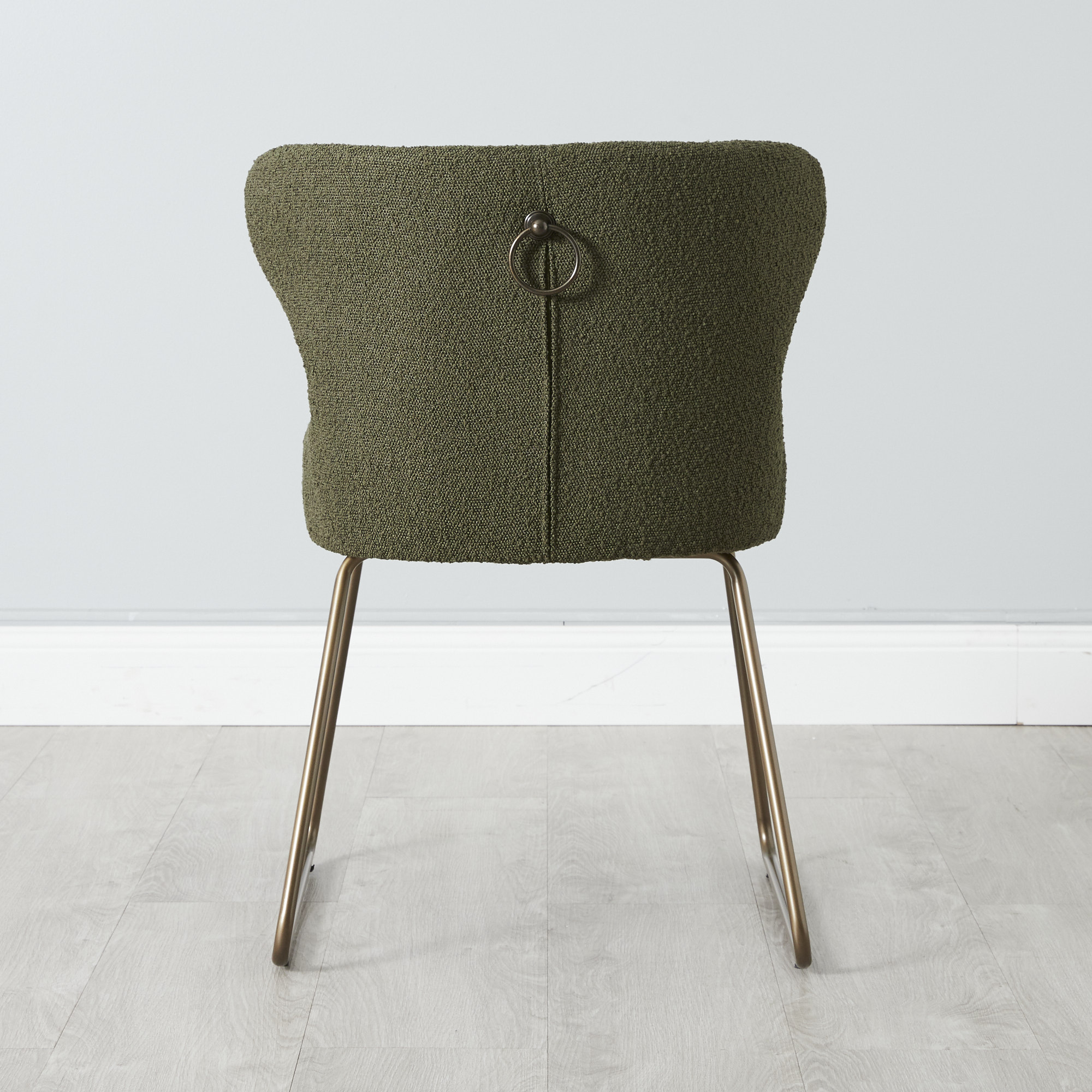 Quinn Olive Green Boucle Dining Chair - Brass Colour Legs