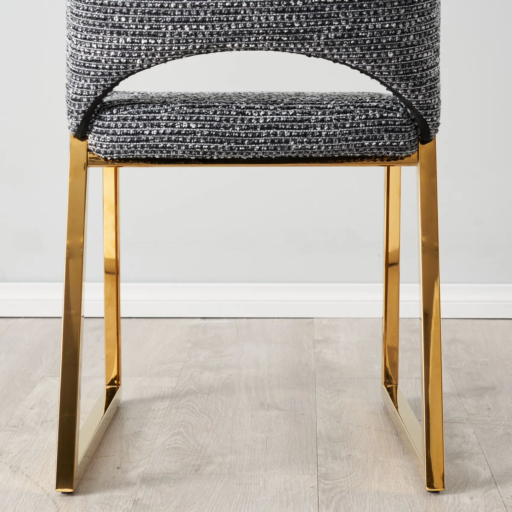 Perkins Distressed Charcoal Boucle Dining Chair - Gold Legs