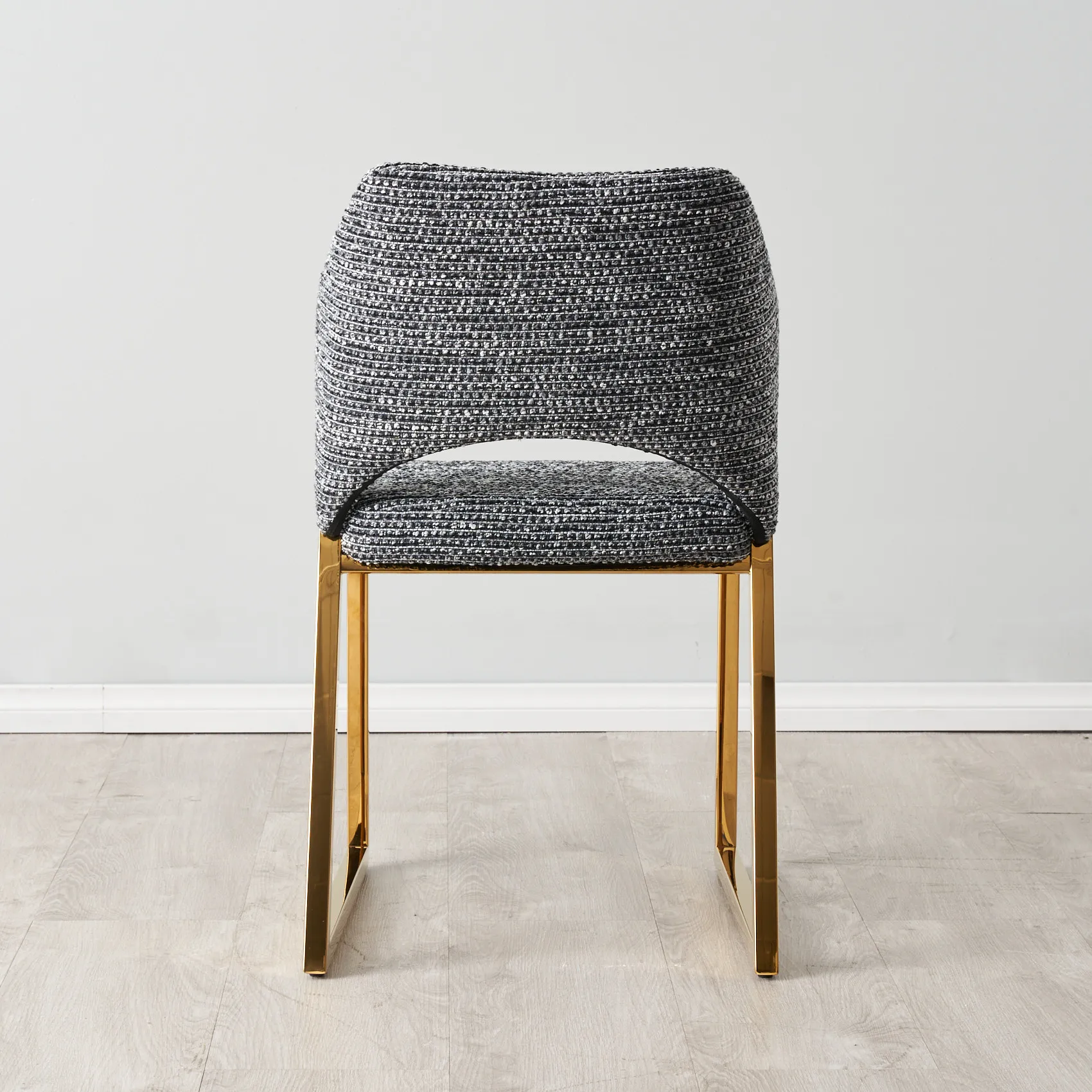 Perkins Distressed Charcoal Boucle Dining Chair Gold Legs