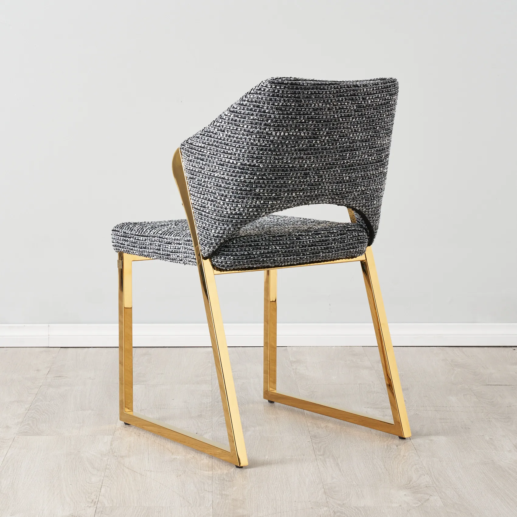 Perkins Distressed Charcoal Boucle Dining Chair - Gold Legs