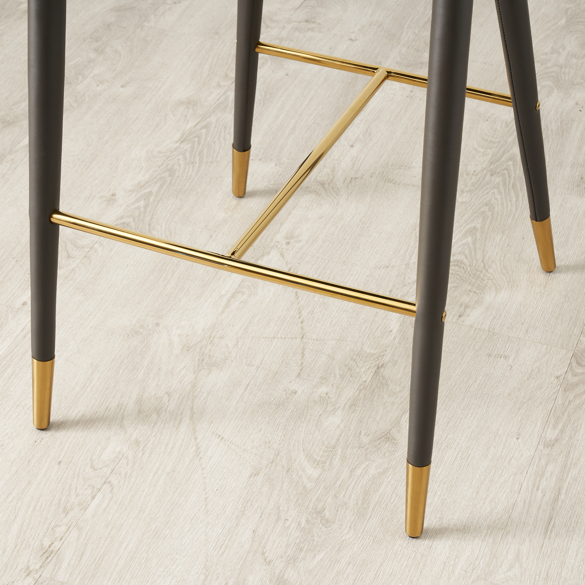 Moulin Smoke Grey Vegan Leather Bar Stool Polished Gold Legs
