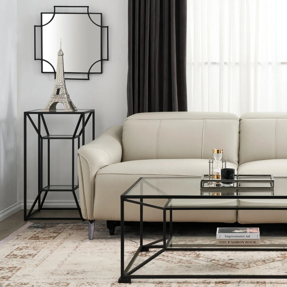 Laila Glass Side Table - Black Iron Frame