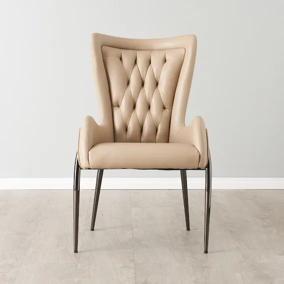 Henry Latte Vegan Leather Dining Chair - Black Nickel Legs