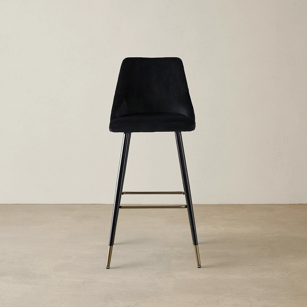 Winston II Black Velvet Bar Stool - 74cm