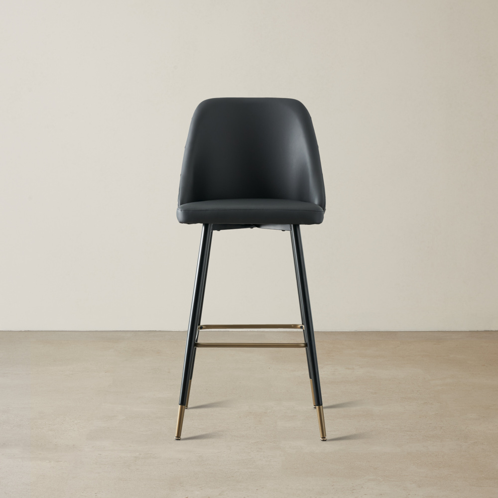 Winston II Black Vegan Leather Bar Stool - 74cm