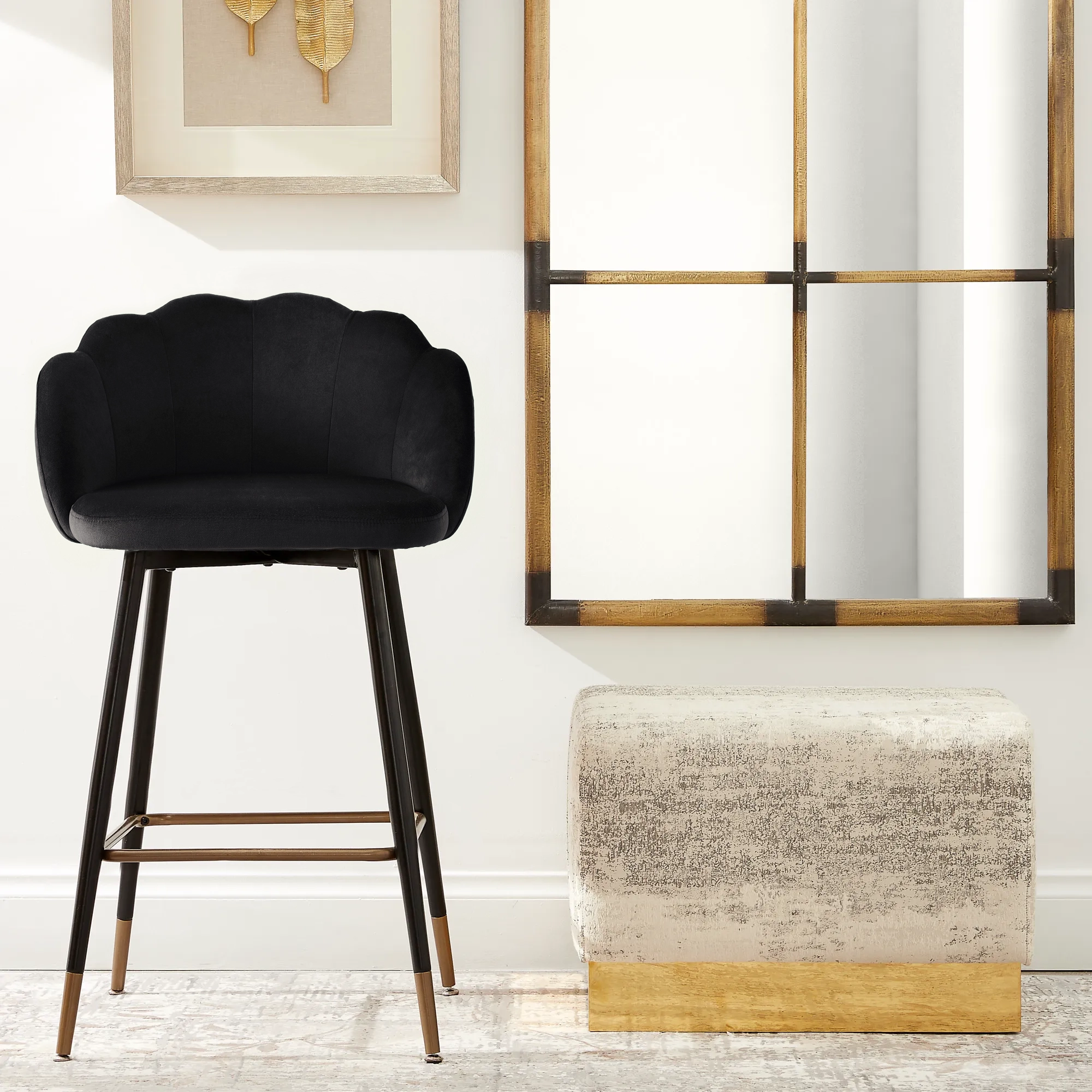 Amber Navy Velvet Counter Stool 64cm