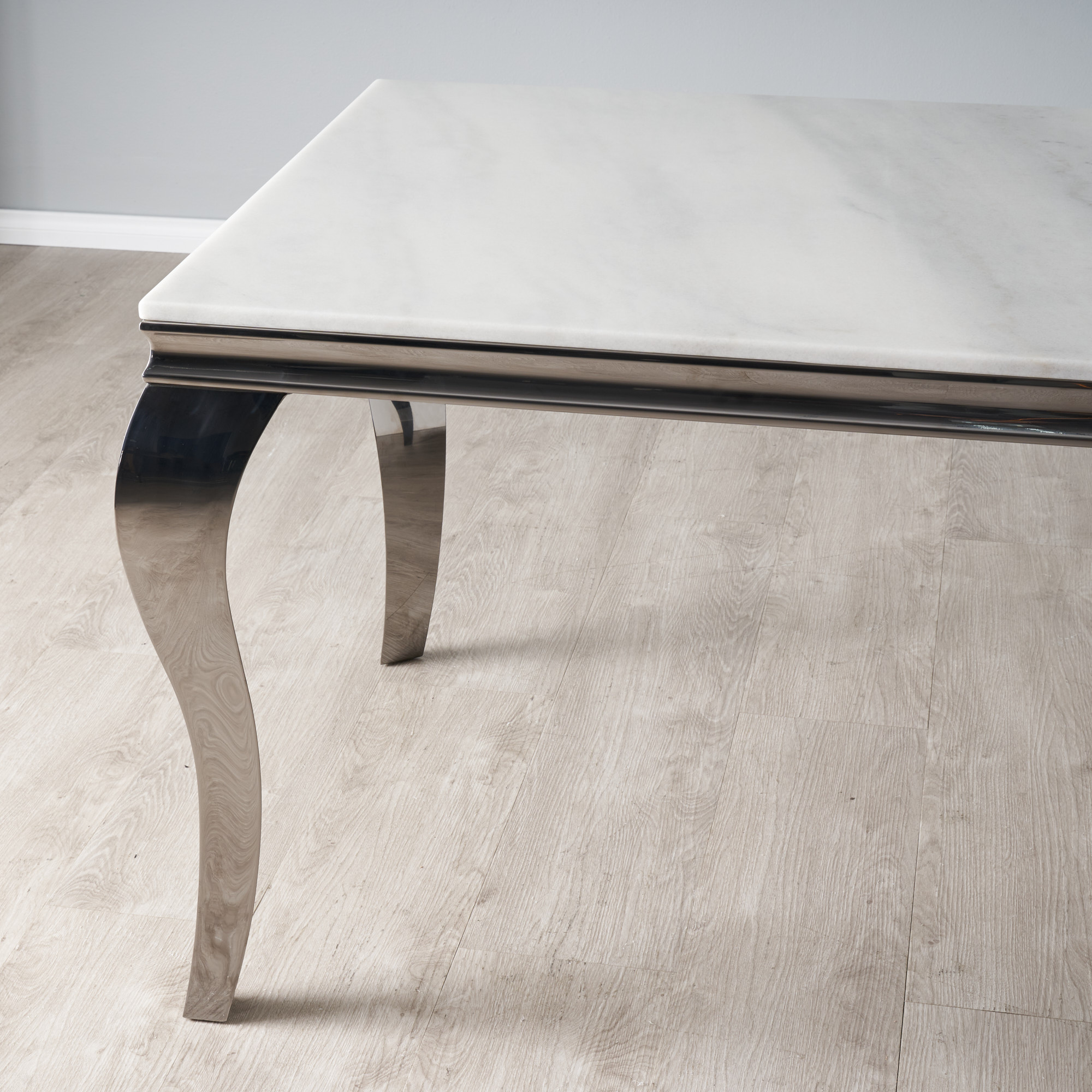 Marble Dining Table White Top and Black Nickel Leg