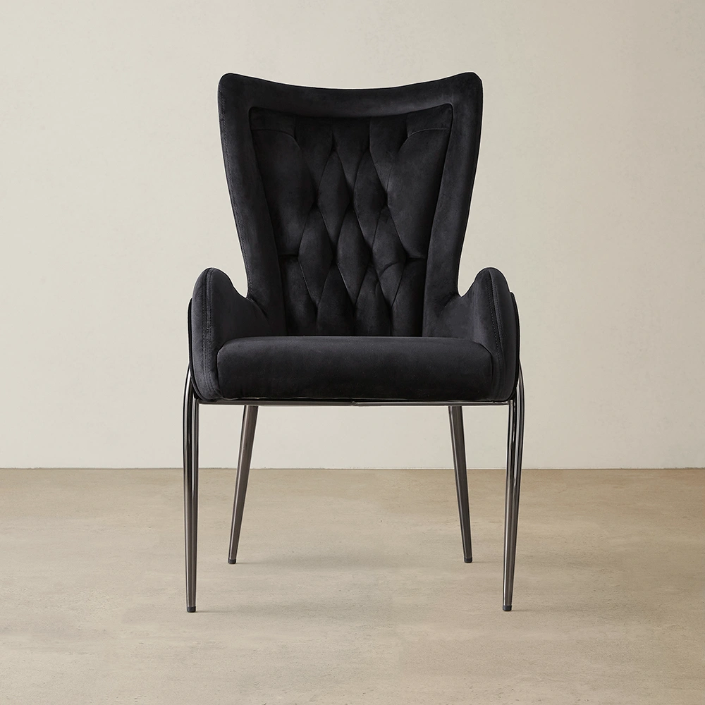 Henry Black Velvet Dining Chair - Black Nickel Legs