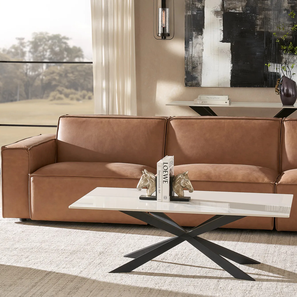 Lena White Sintered Stone Coffee Table - Black Legs