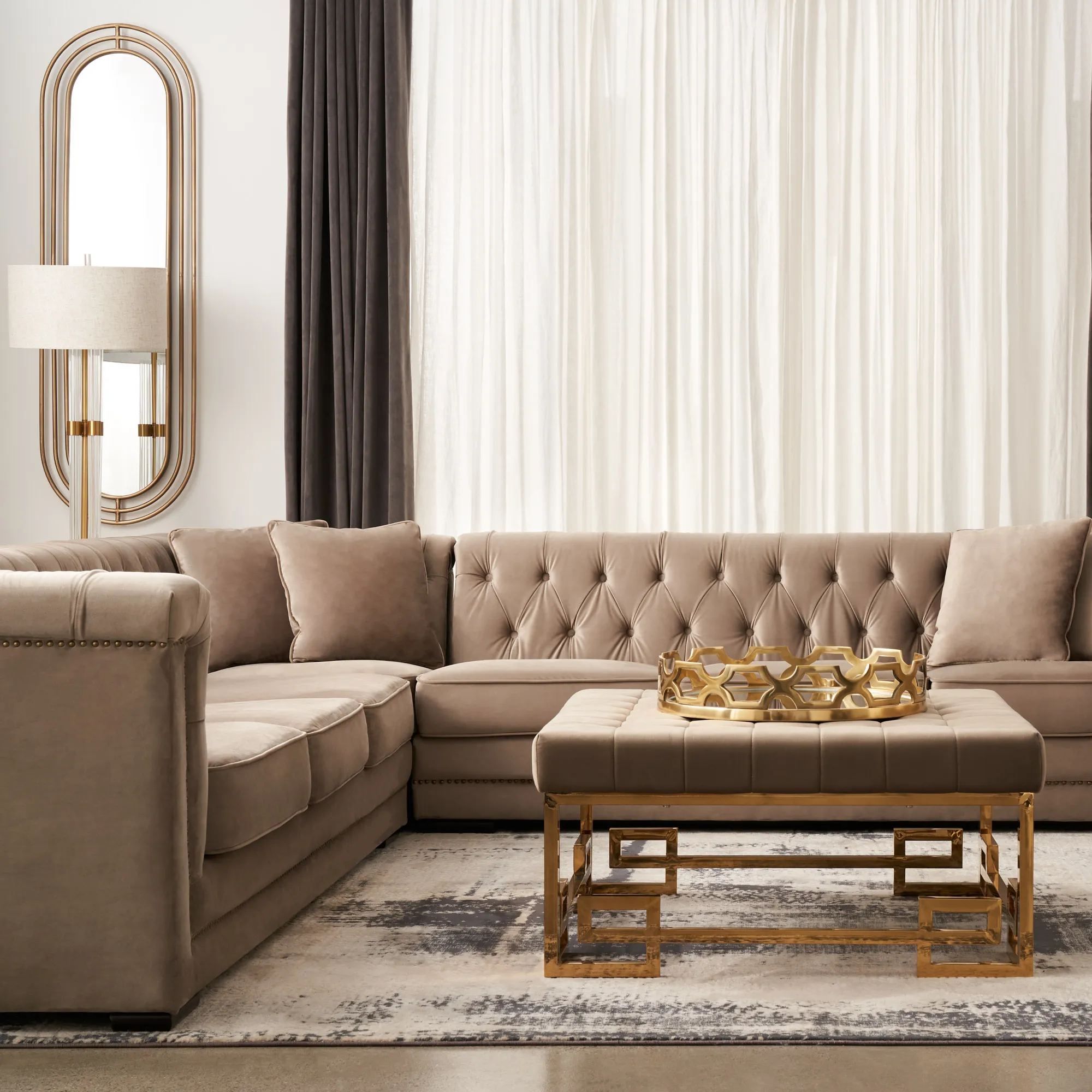 Audrey Mushroom Velvet Corner Sofa