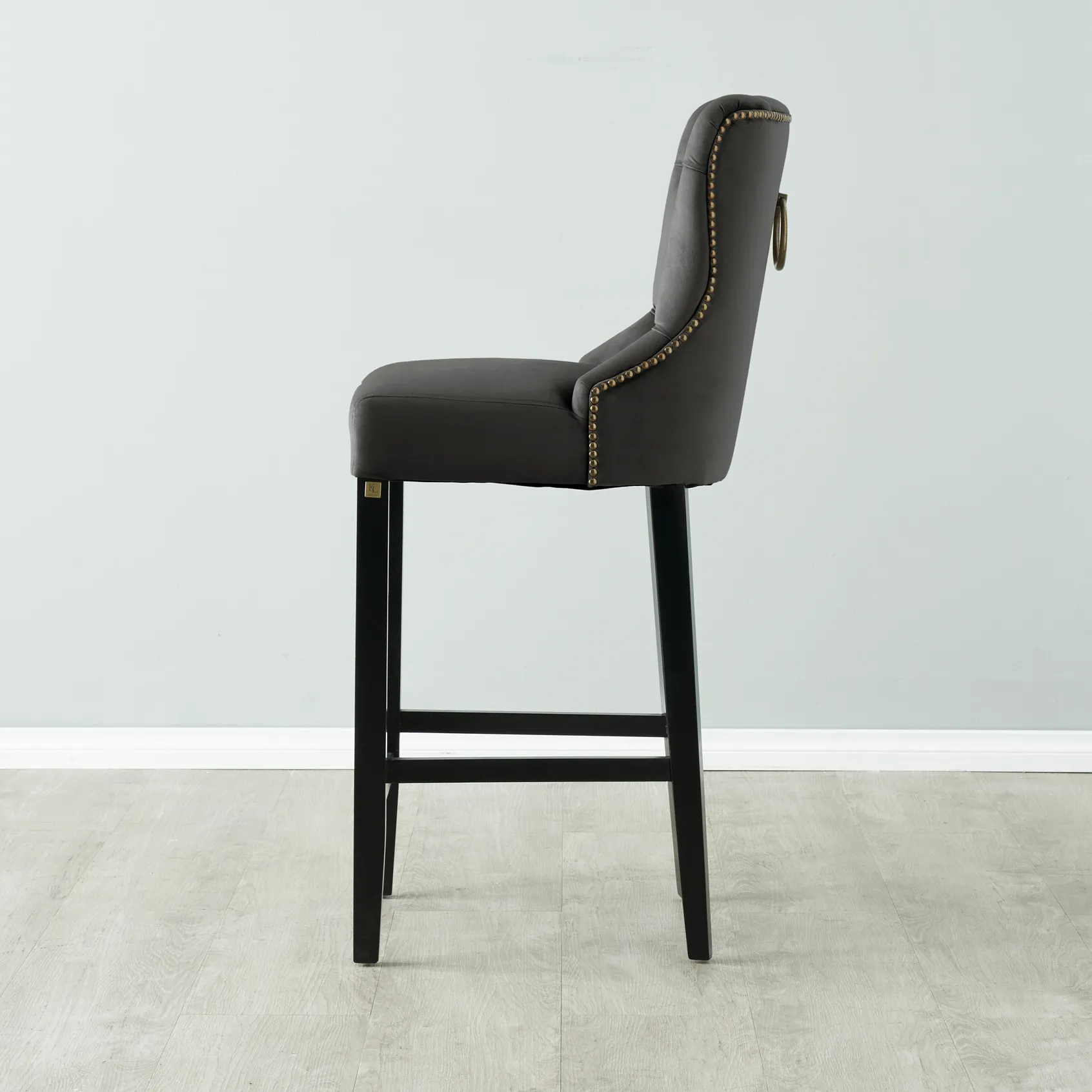 Saxon Charcoal Velvet Bar Stool