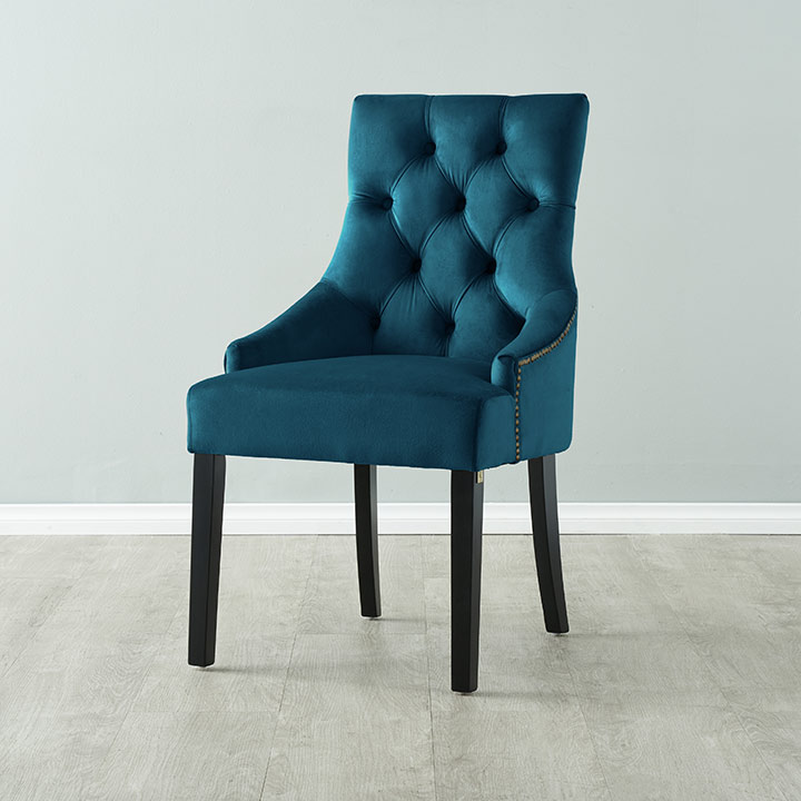 Saxon Peacock Blue Velvet Dining Chair