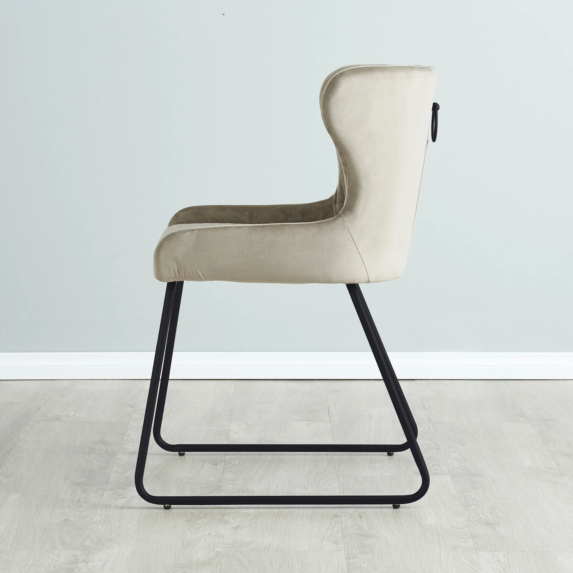 Quinn Beige Velvet Dining Chair Black Legs