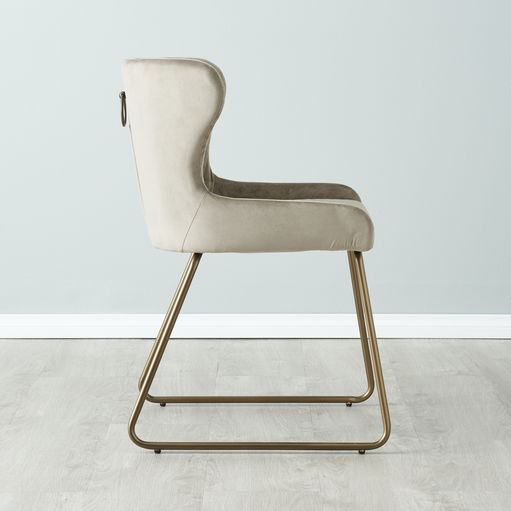 Quinn Beige Velvet Dining Chair Brass Colour Legs