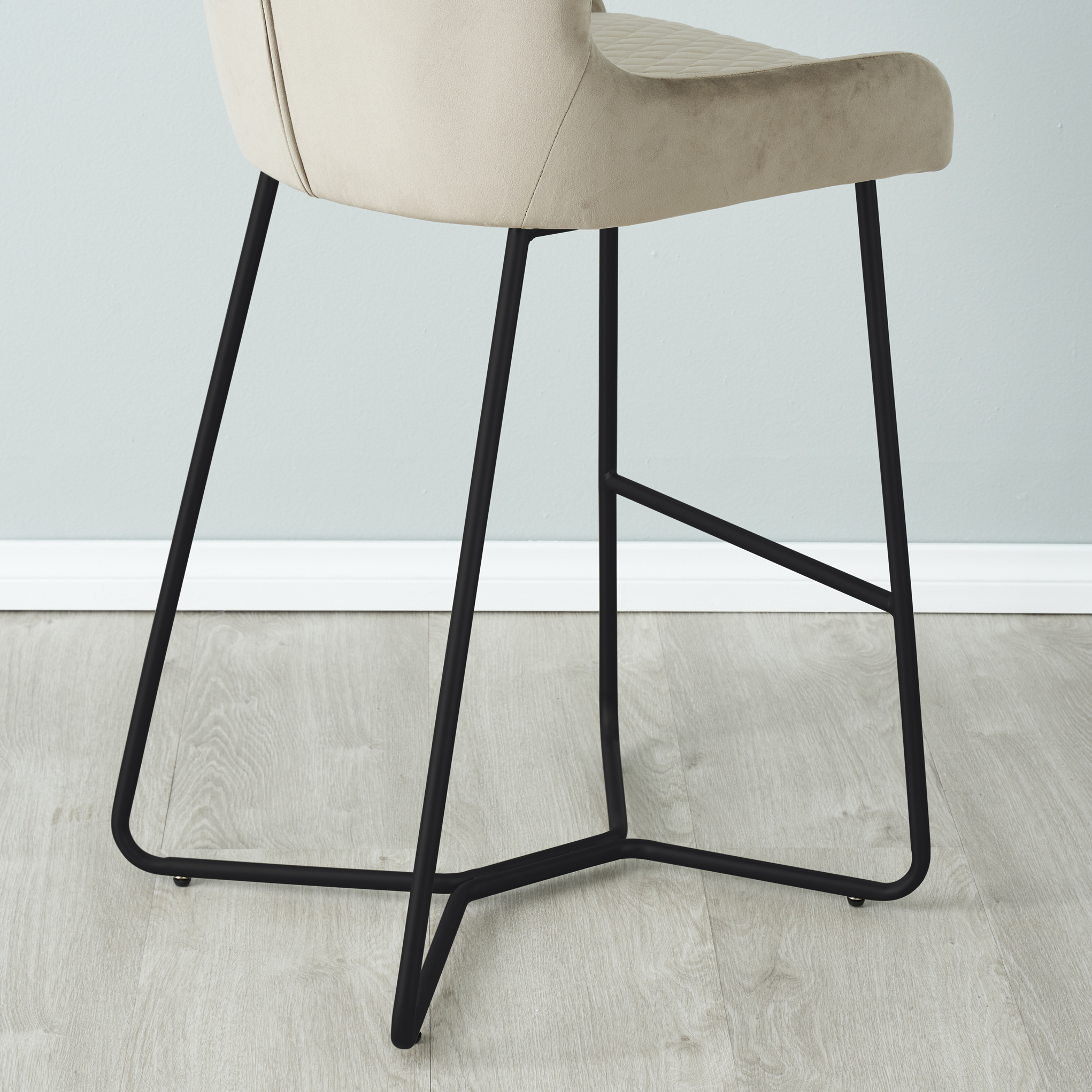 Quinn Beige Velvet Barstool - Black Legs