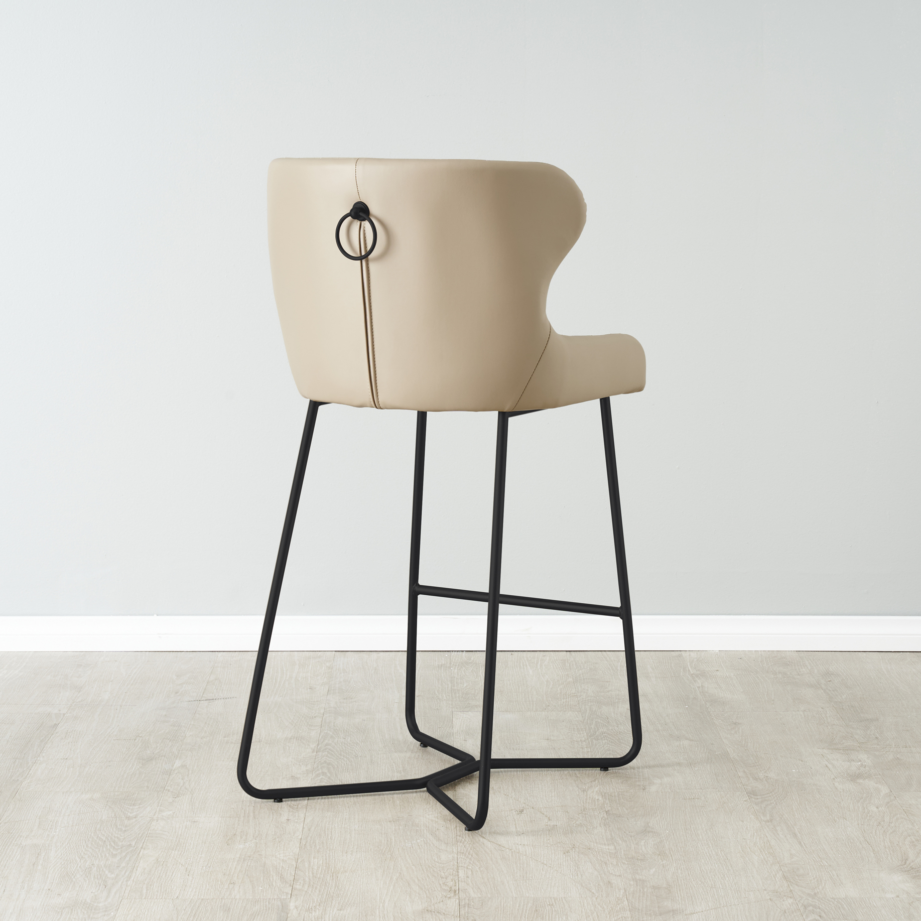 Quinn Sand Beige Vegan Leather Bar Stool Black Legs