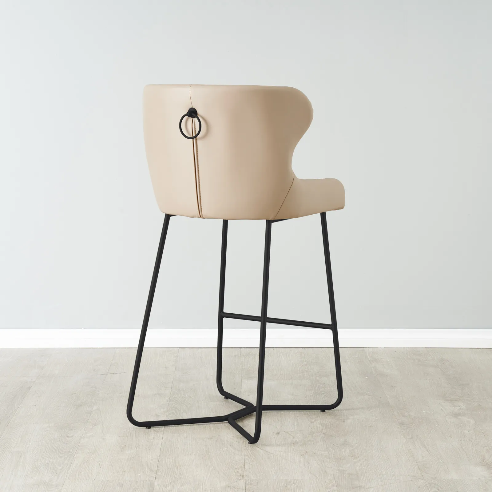 Quinn Sand Beige Vegan Leather Bar Stool - Black Legs | Koala Living