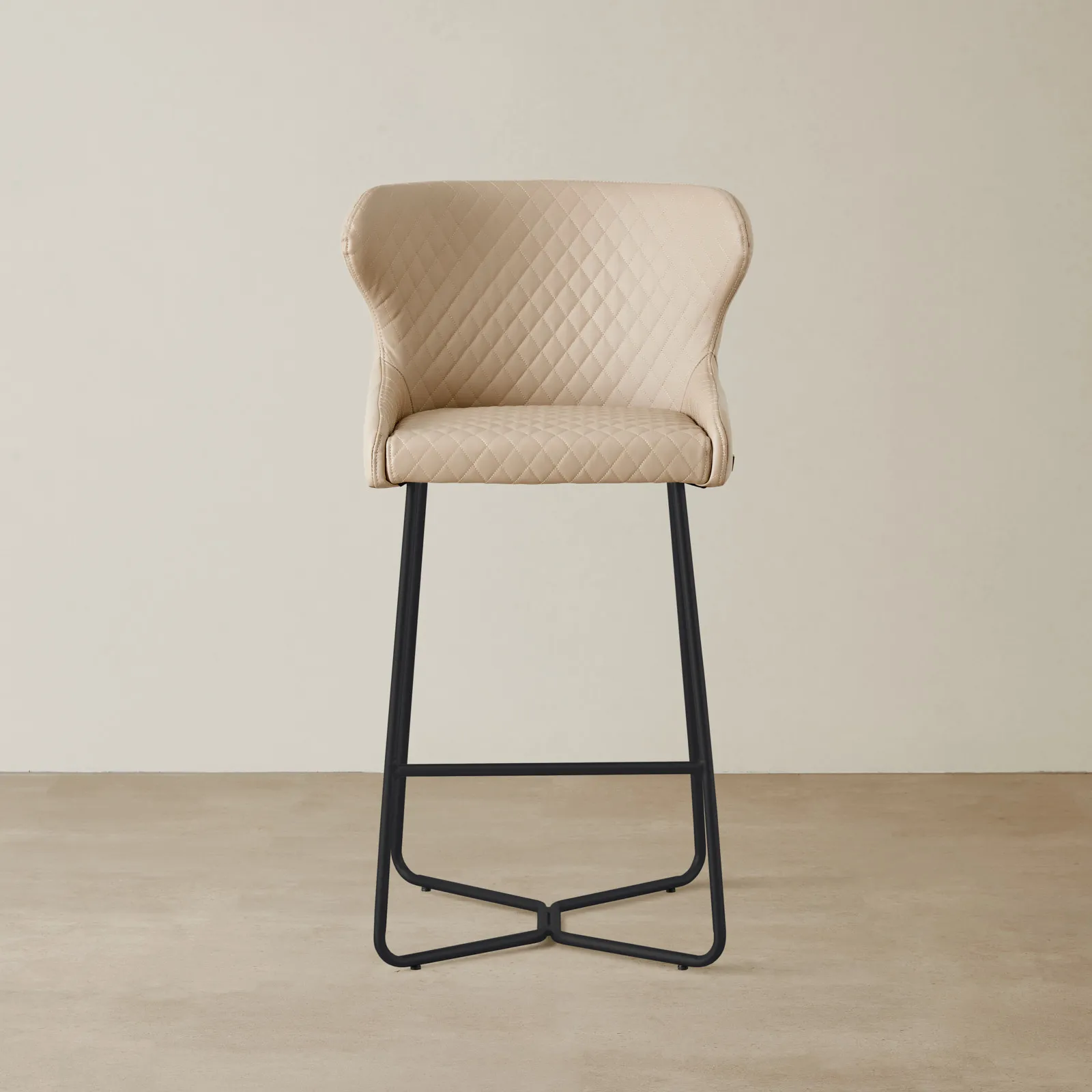 Quinn Sand Beige Vegan Leather Bar Stool - Black Legs | Koala Living