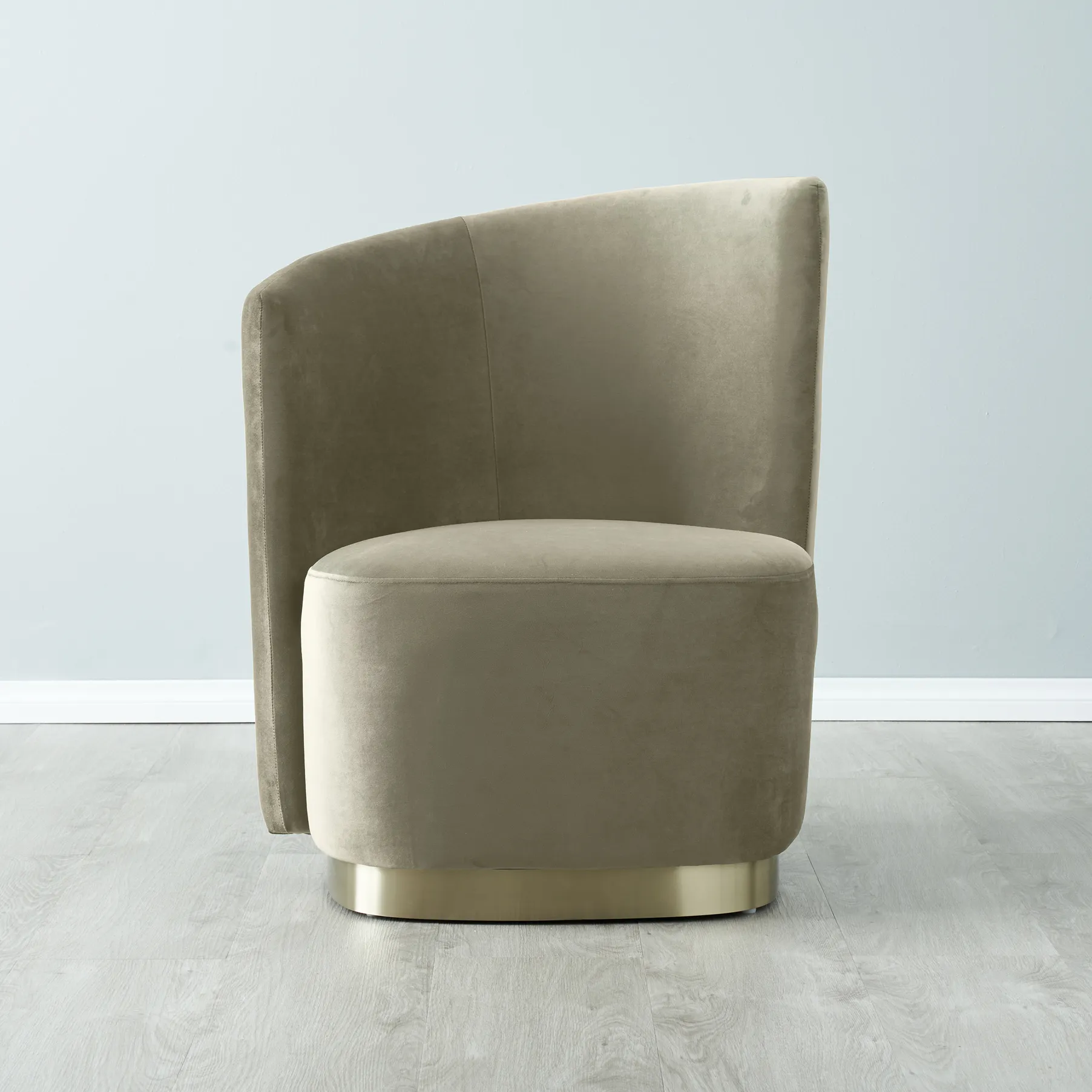 Reina Asymmetrical Beige Velvet Chair Brushed Champagne Gold