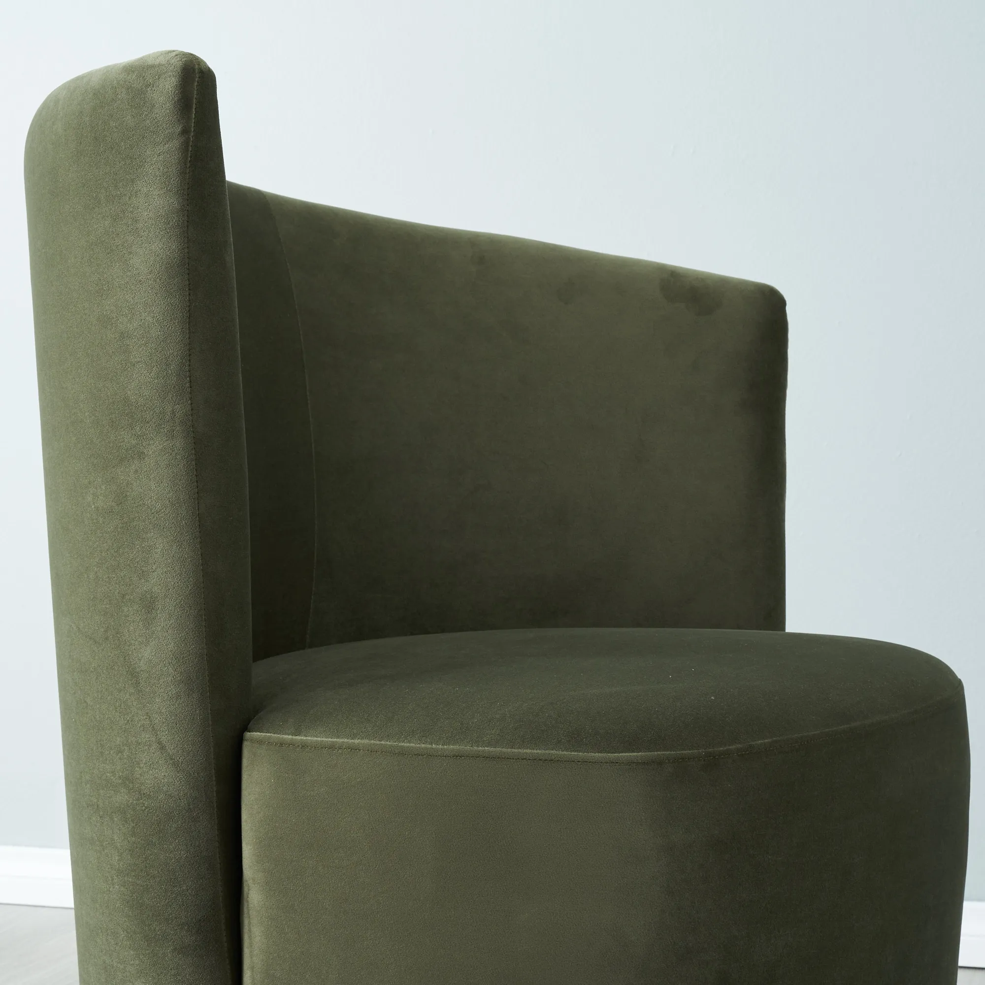 Reina Asymmetrical Olive Green Velvet Chair Brushed Champagne Gold