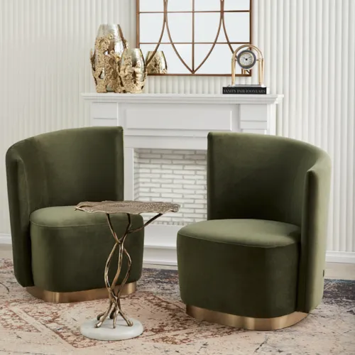 Reina Asymmetrical Olive Green Velvet Chair - Brushed Champagne Gold Stainless Steel Legs Right Apex