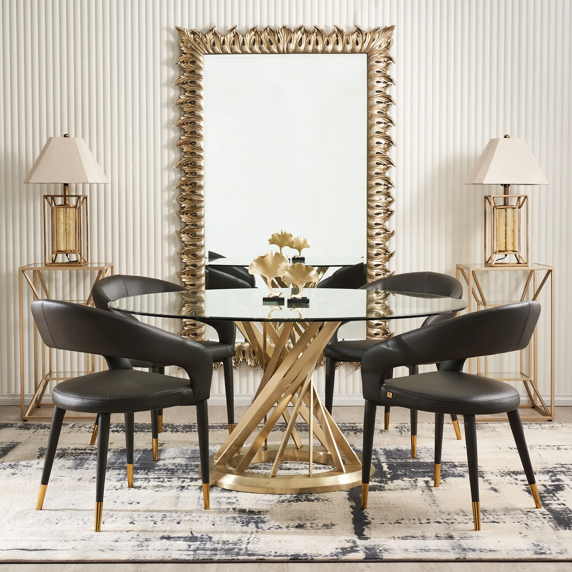 Moulin Black Vegan Leather Dining Chair - Brushed Gold Legs