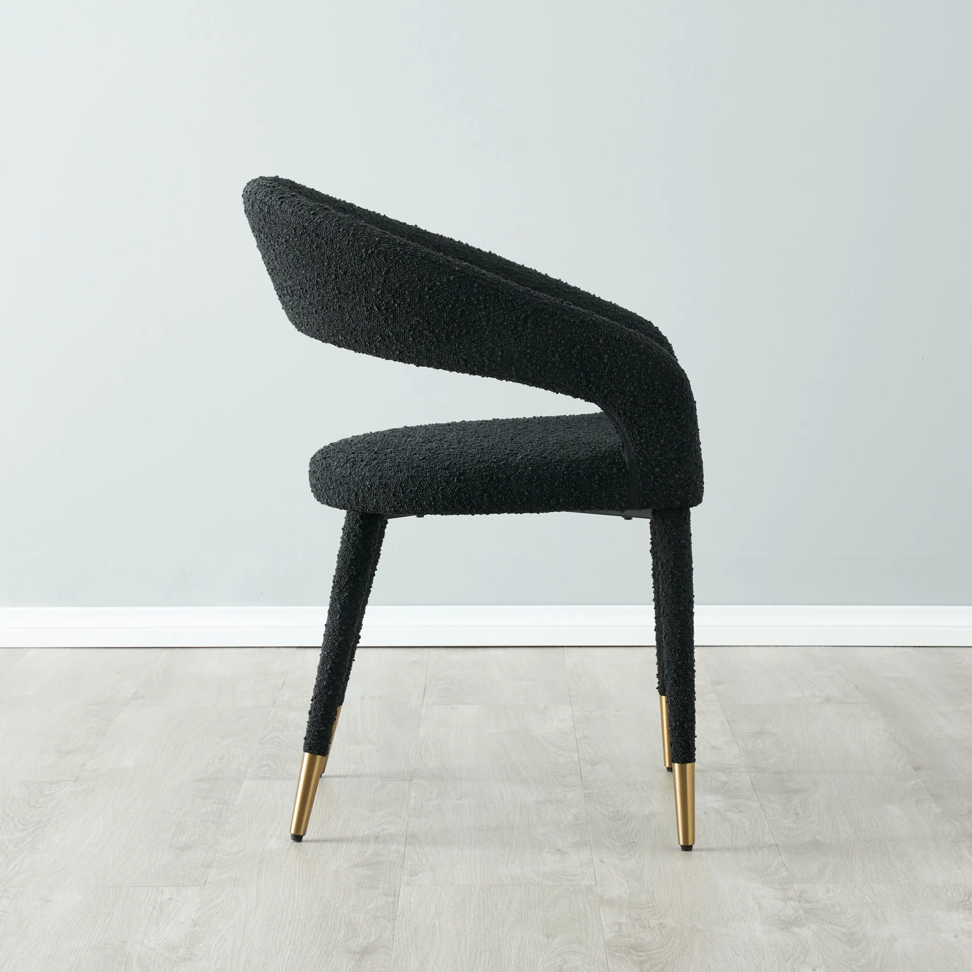 Moulin Black Boucle Dining Chair Brushed Gold Legs