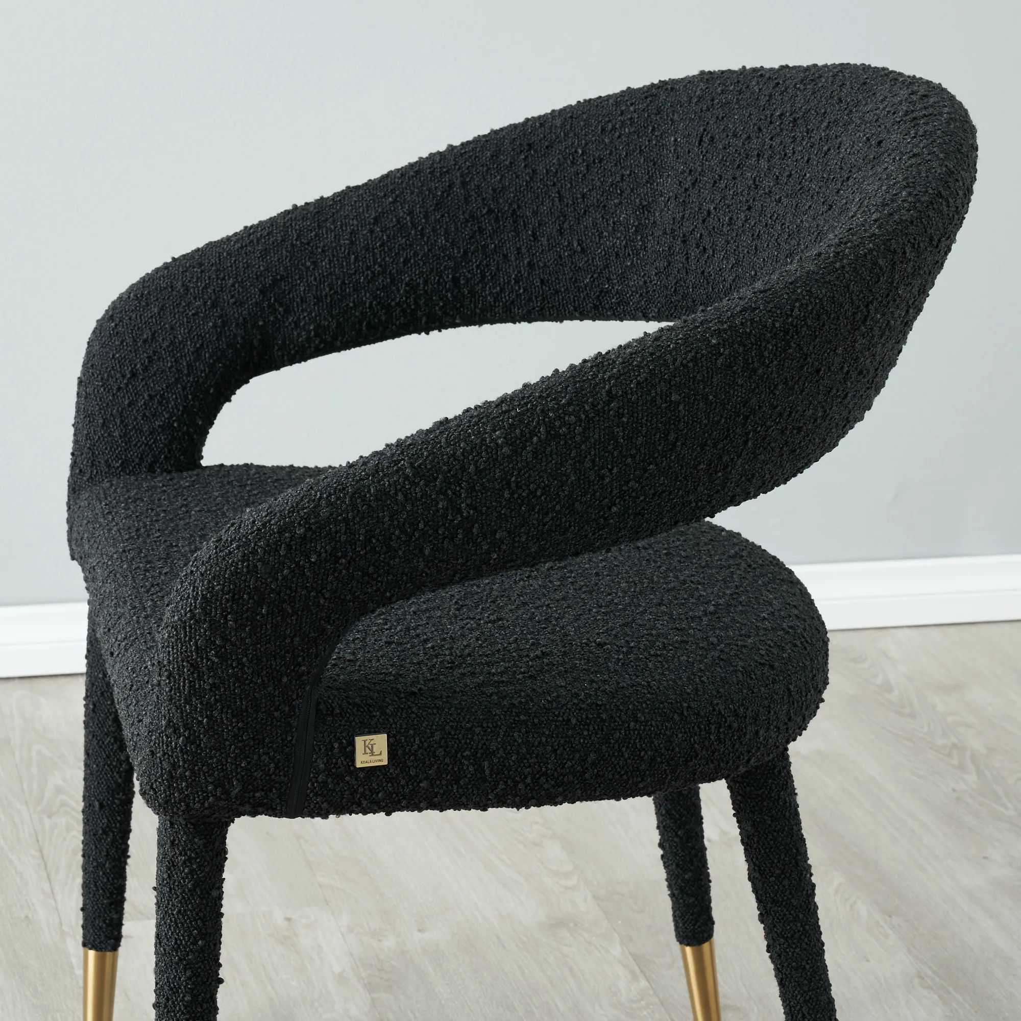 Moulin Black Boucle Dining Chair Brushed Gold Legs
