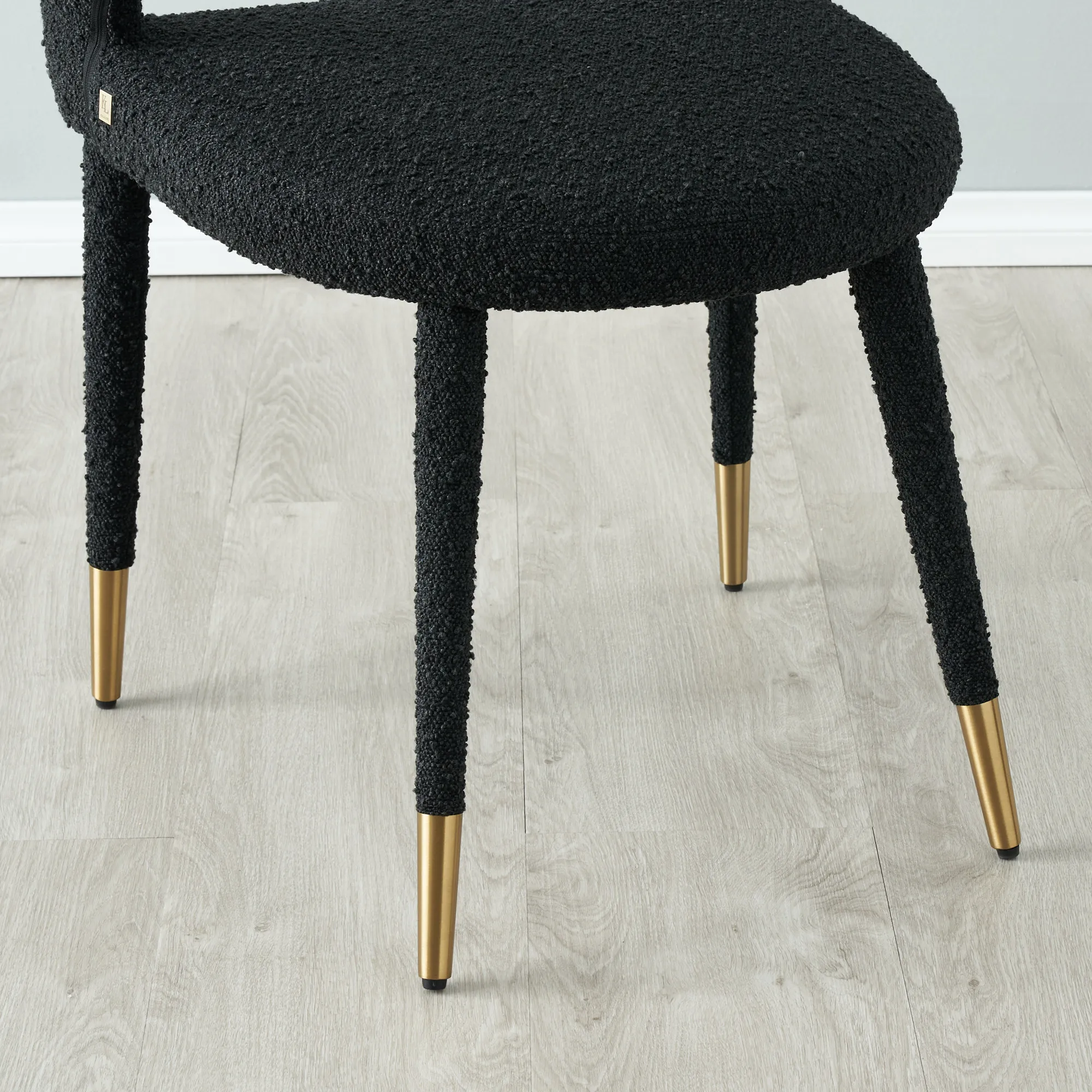 Moulin Black Boucle Dining Chair Brushed Gold Legs