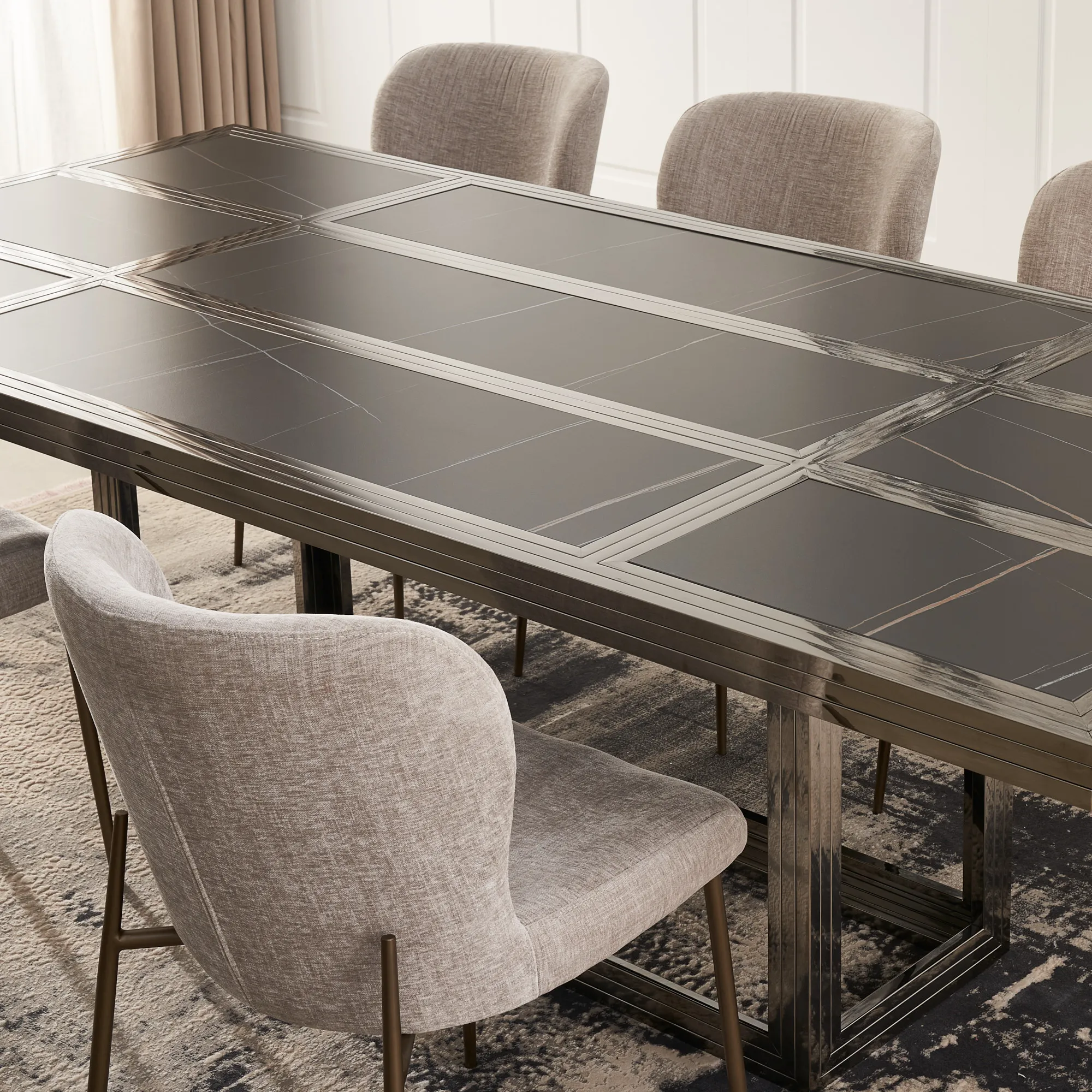 Hailey Vintage Grey Fabric Dining Chair Bronze Legs