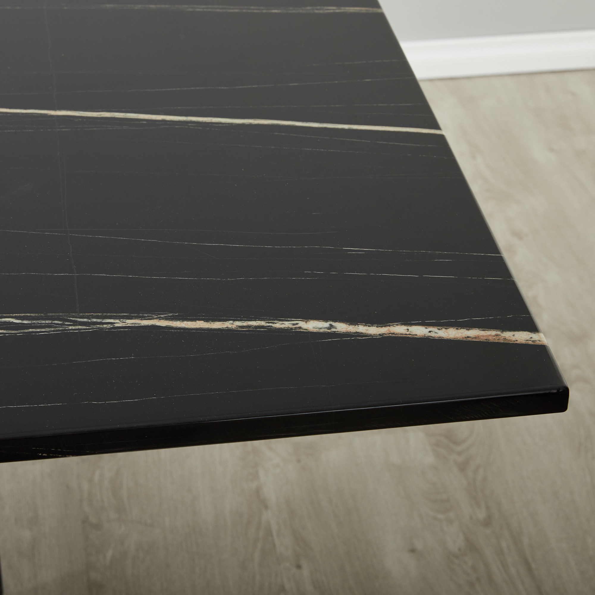 Isla Black Marble Dining Table Black Metal Legs