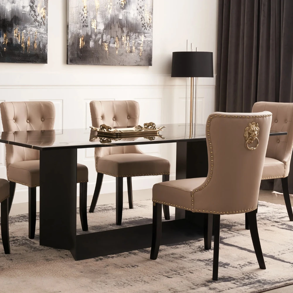 Isla Black Marble Dining Table - Black Metal Legs