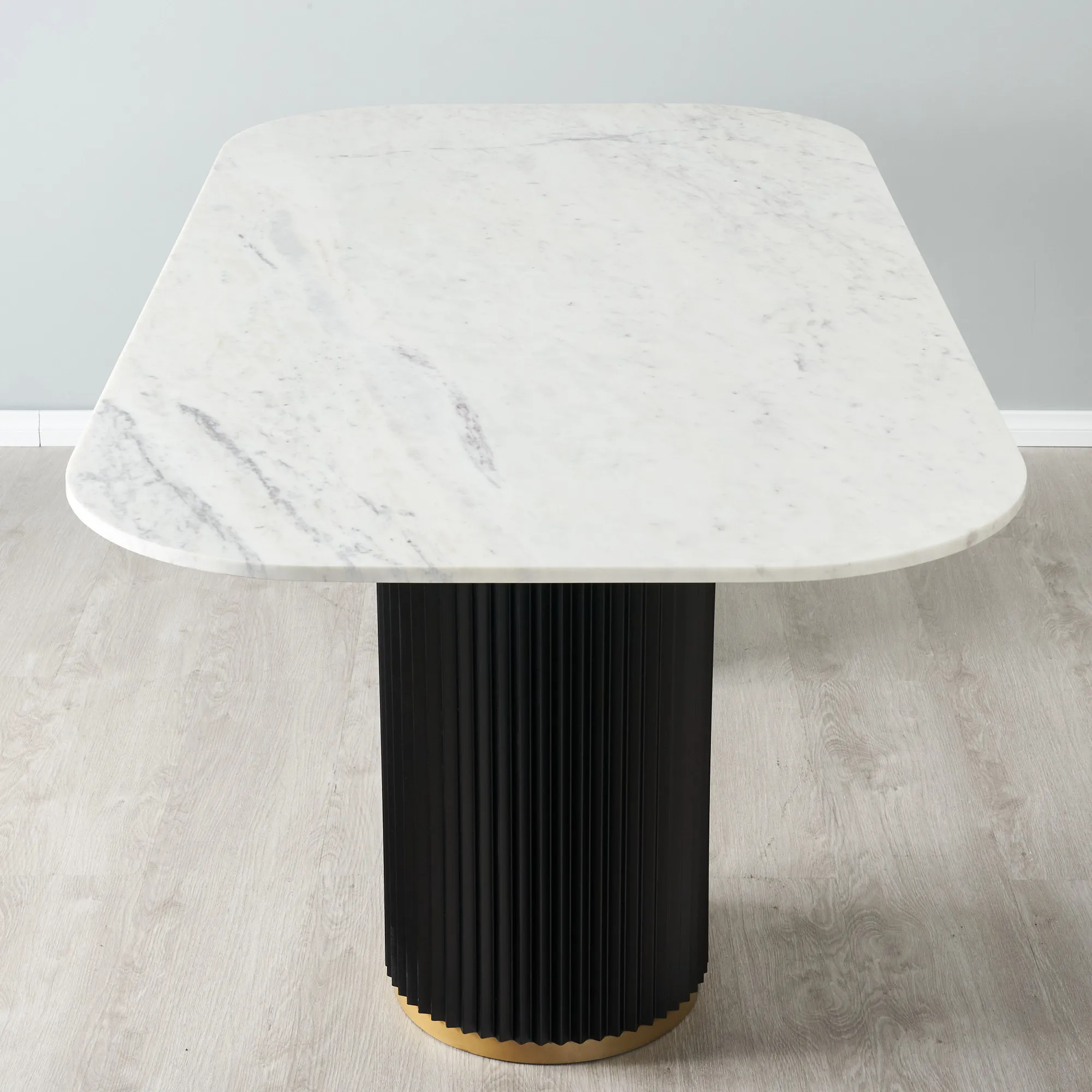 Adele White Marble Top Dining Table Black Metal Frame